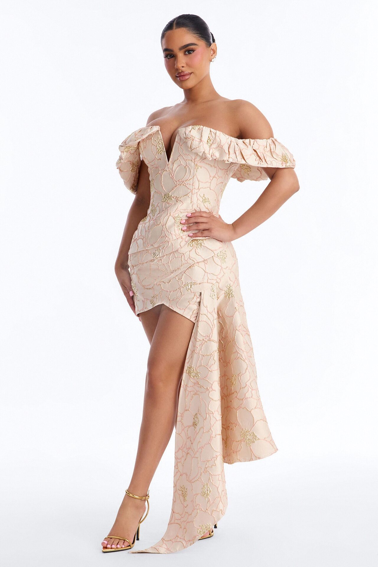 Rosalina Ruffle Sleeve Jacquard Mini Dress - Light Pink