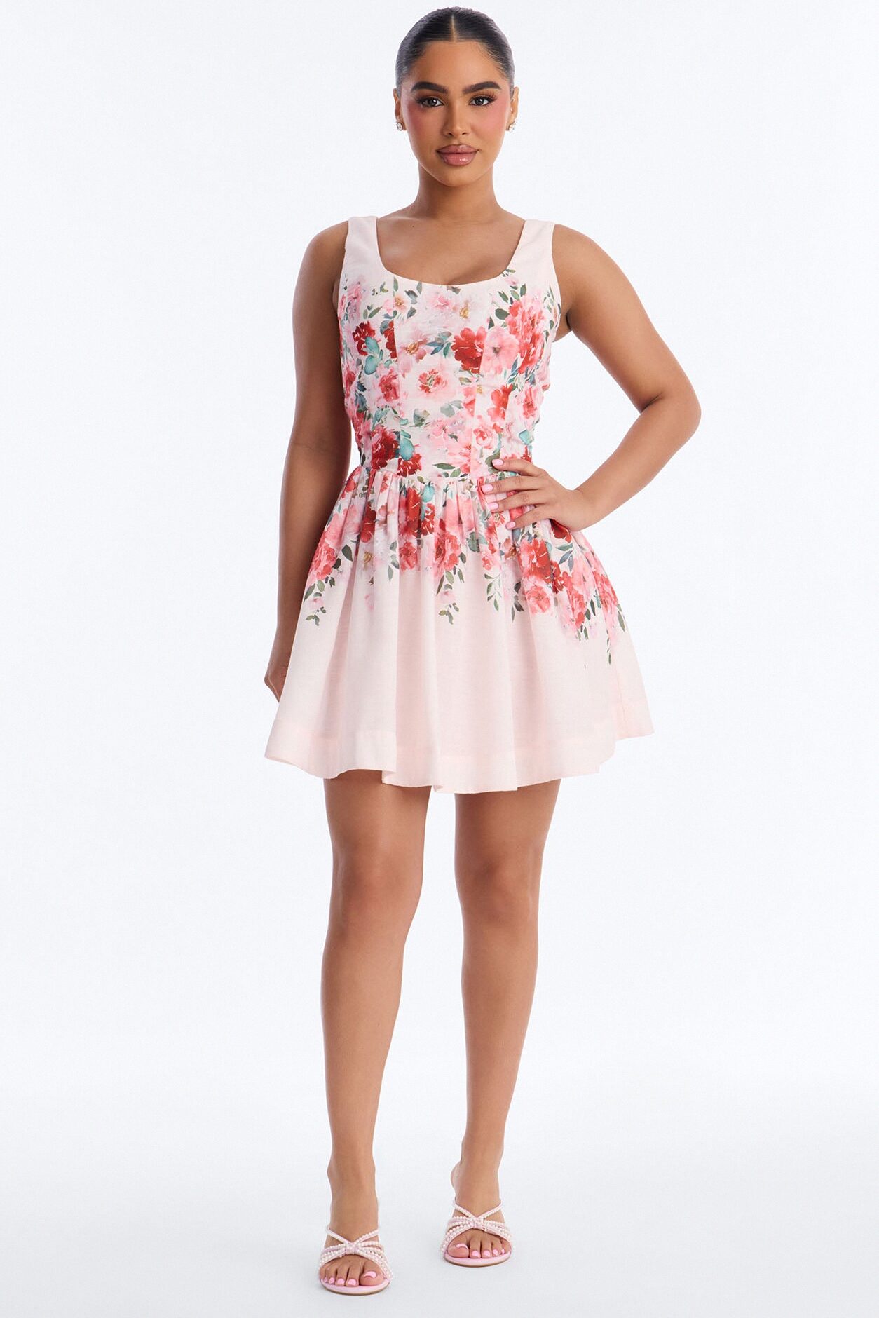 Lyra Floral Linen Mini Dress - Pink