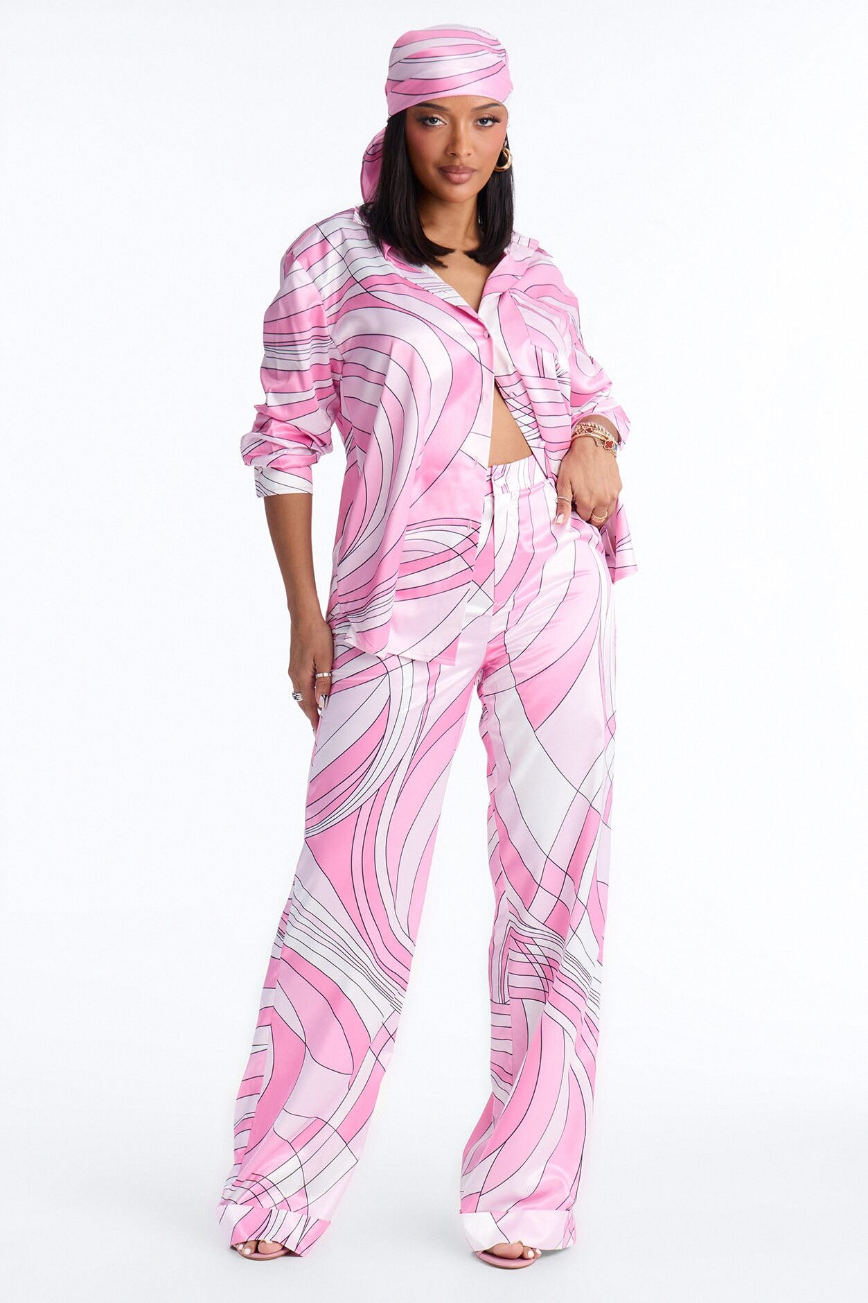 Sweet Illusions Satin 3 Piece Pant Set - Pink