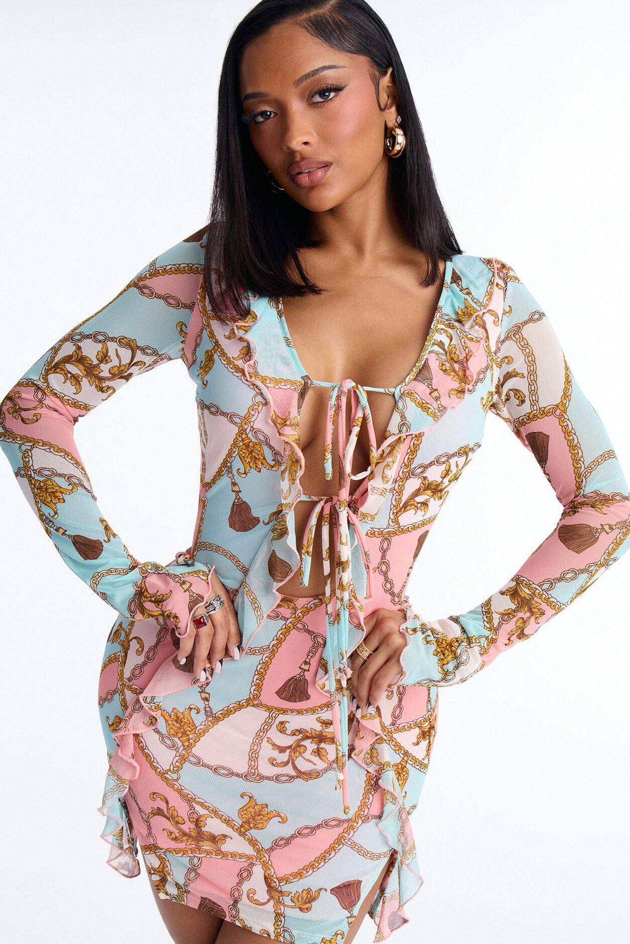 For The Girls Abstract Mesh Mini Dress - Pink/combo