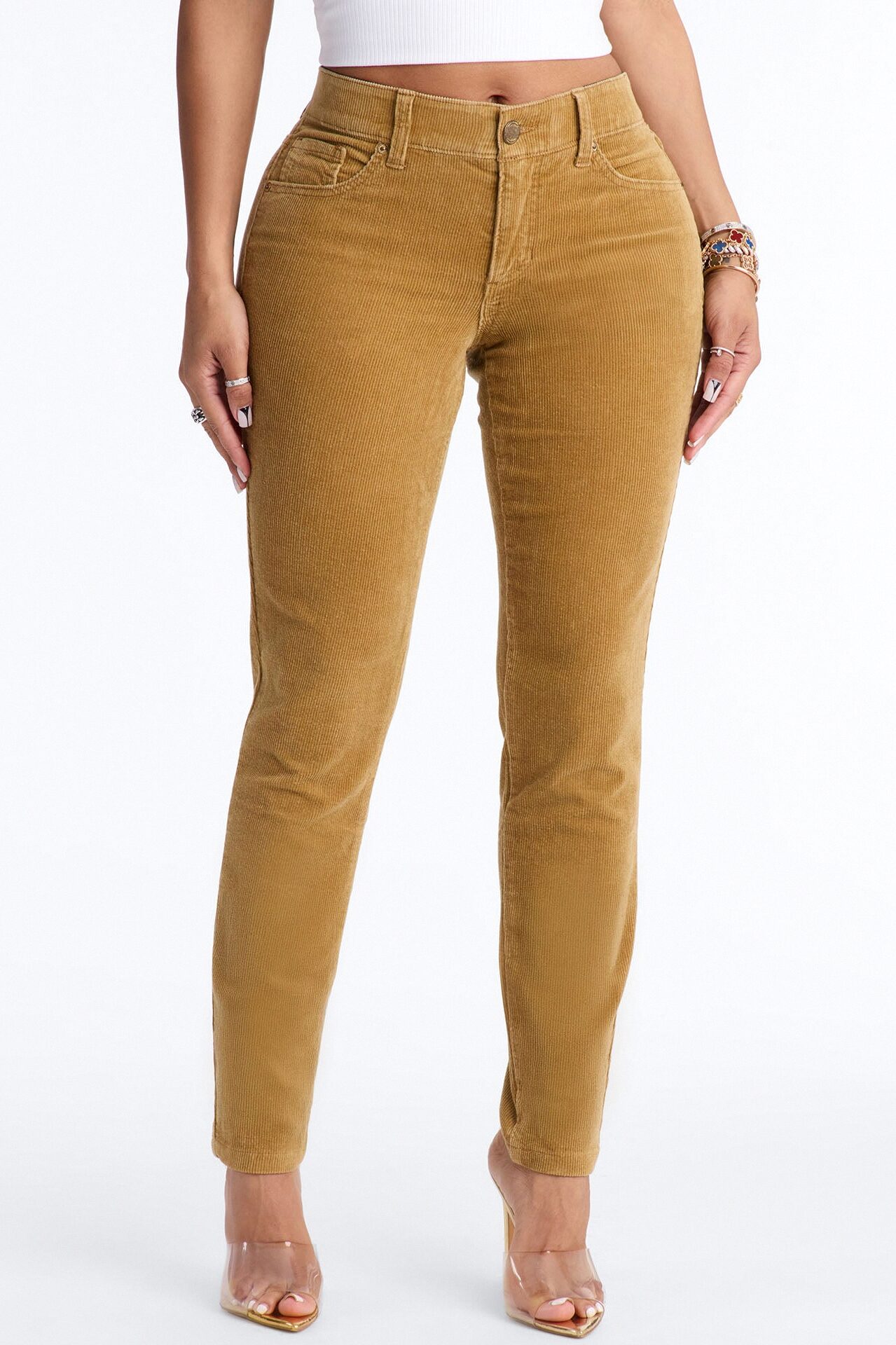 ESME CORDUROY WASHED LOW RISE PANTS - Tan