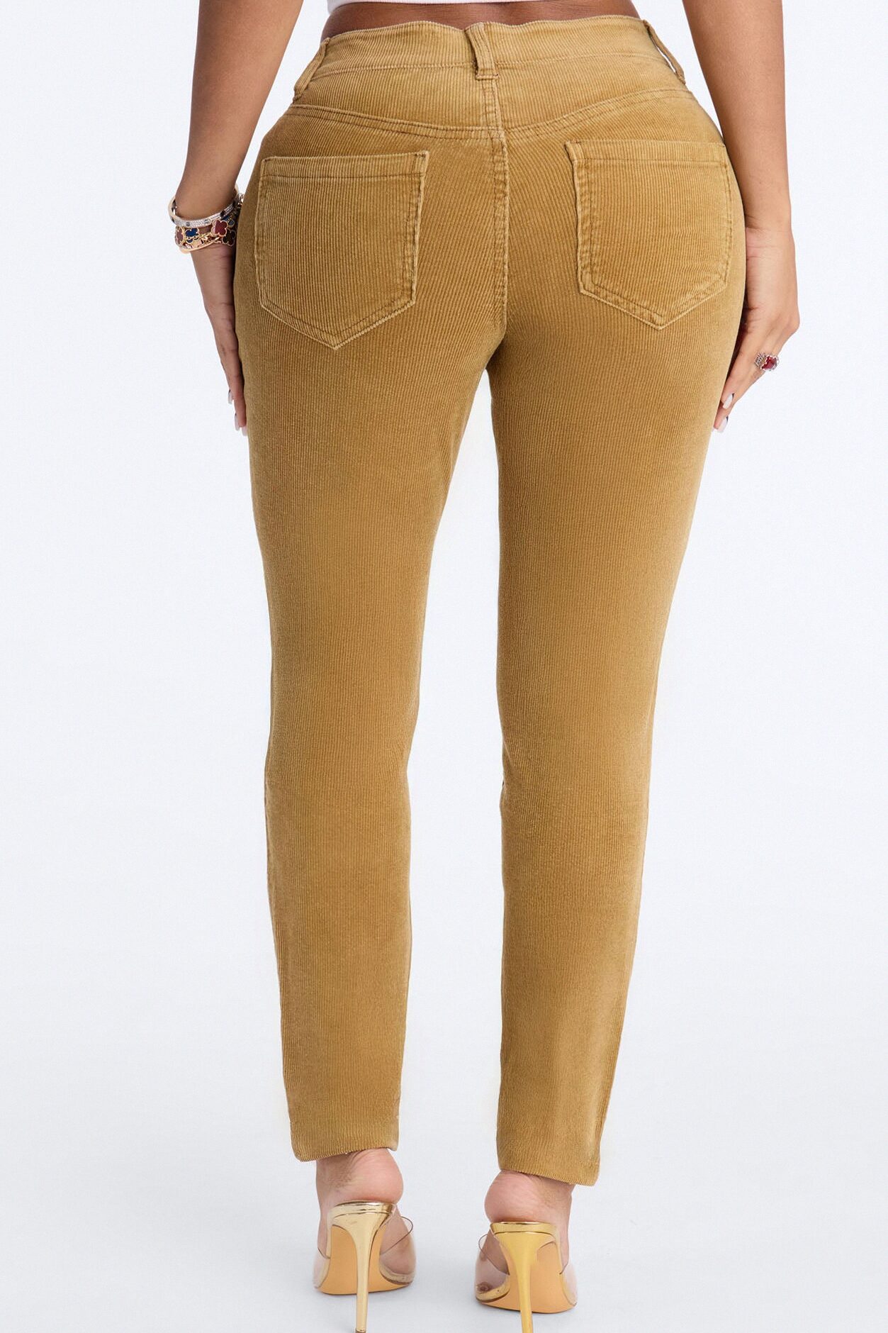 ESME CORDUROY WASHED LOW RISE PANTS - Tan
