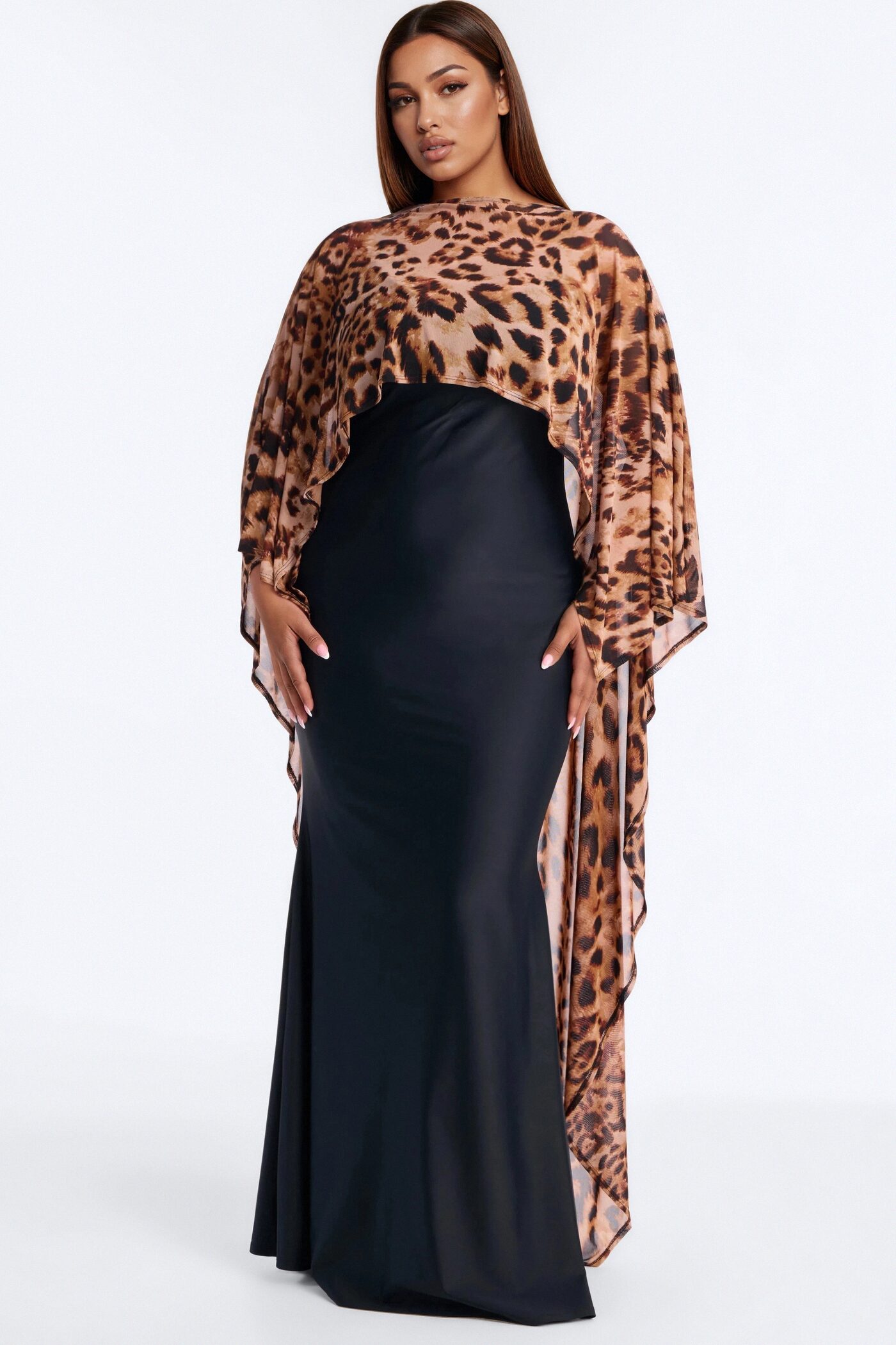 Sweet Confidence Cape Maxi Dress - Black/combo