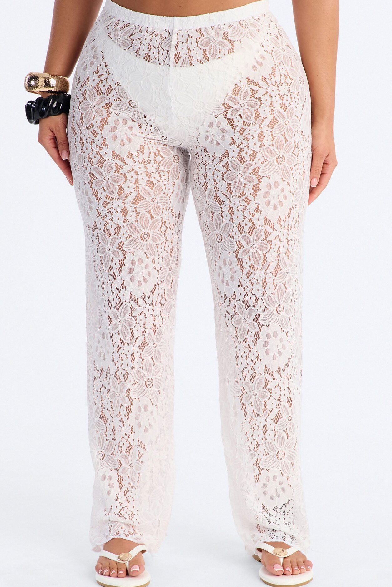 Keeping It Lacey Swim Lace Cover Up Pants - White