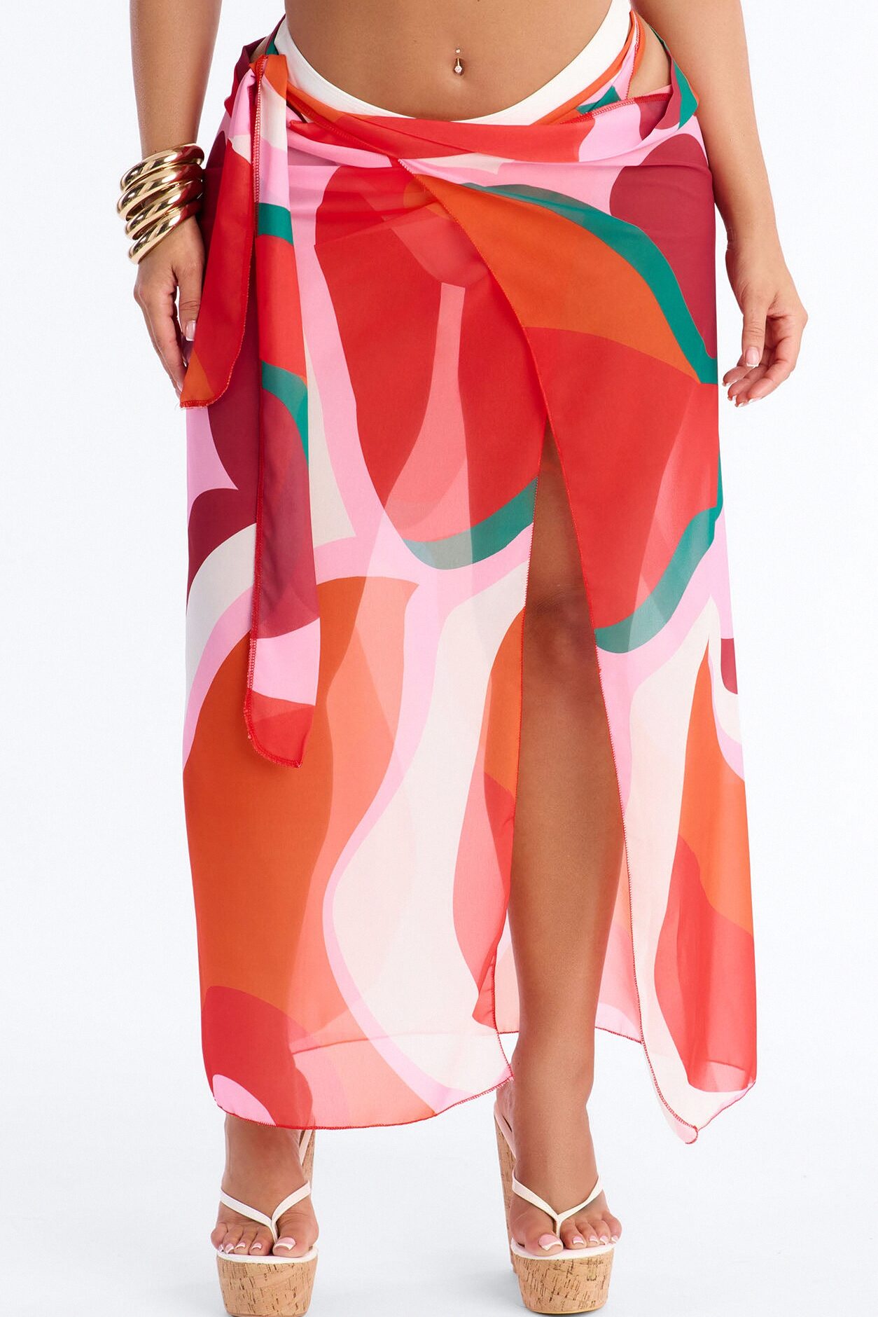 Barefoot On The Sand Geometric Swim Cover Up Sarong - Multi Color