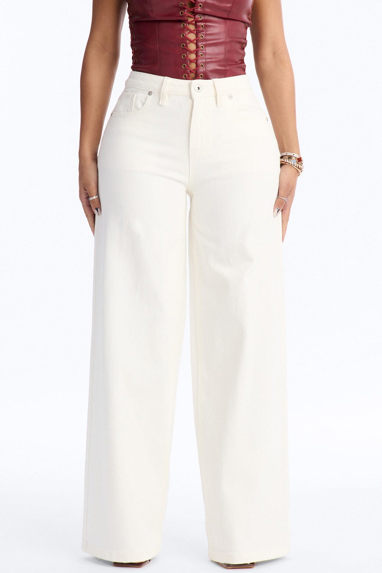 Secret Romance Mid Rise Wide Leg Jeans - White