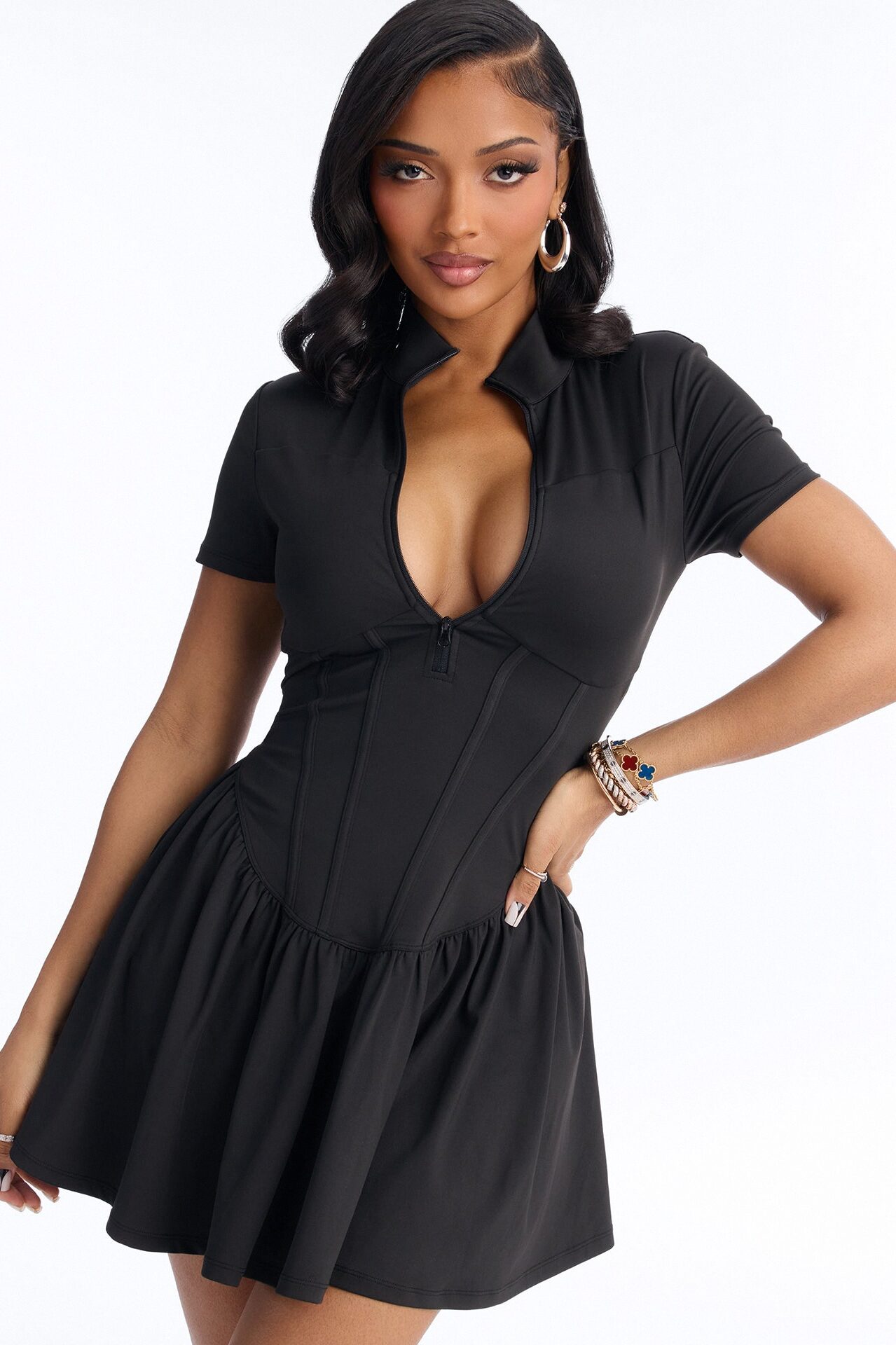 Country Club Short Sleeve Mini Dress - Black