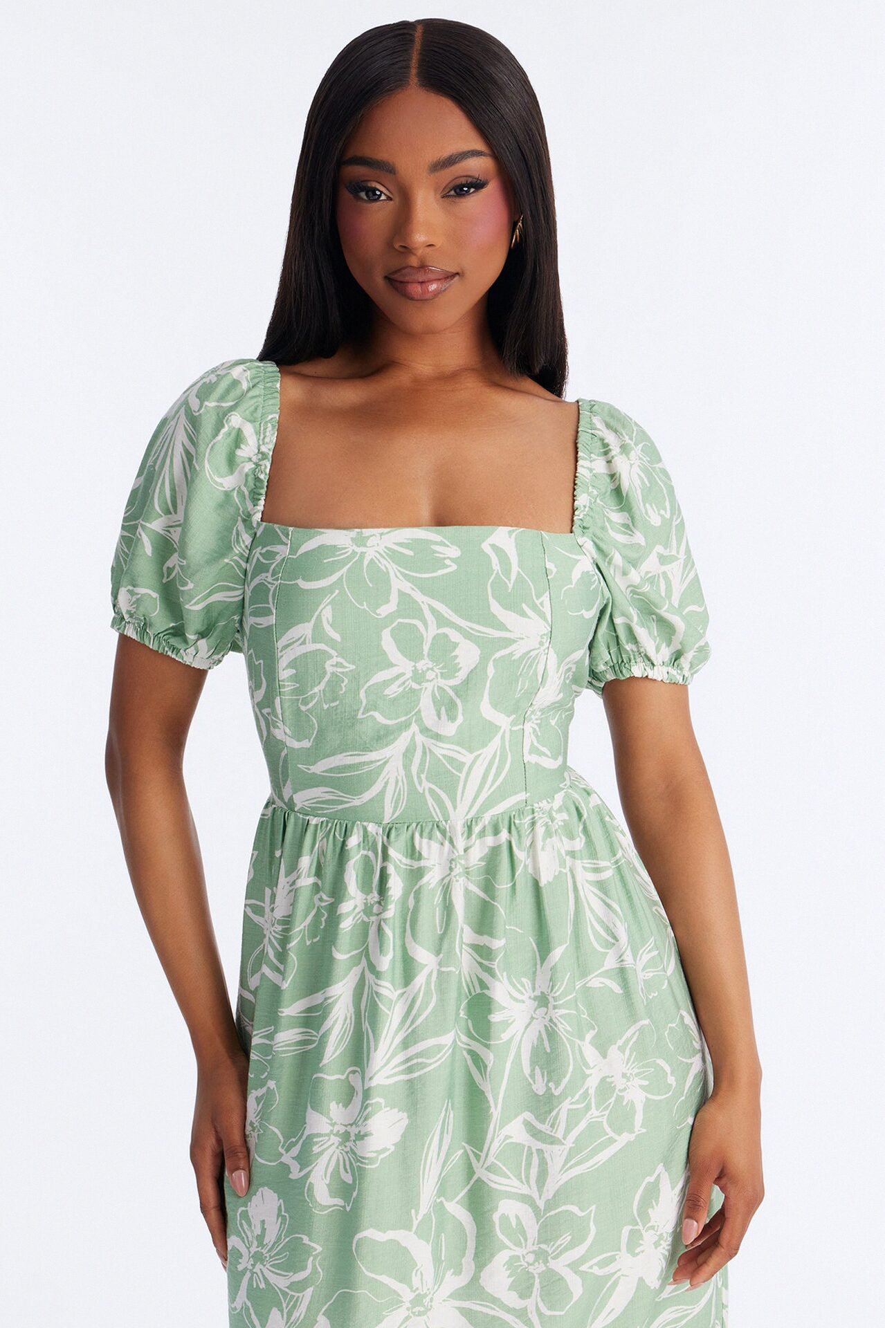 Frankie Floral Midi Dress - Sage/combo