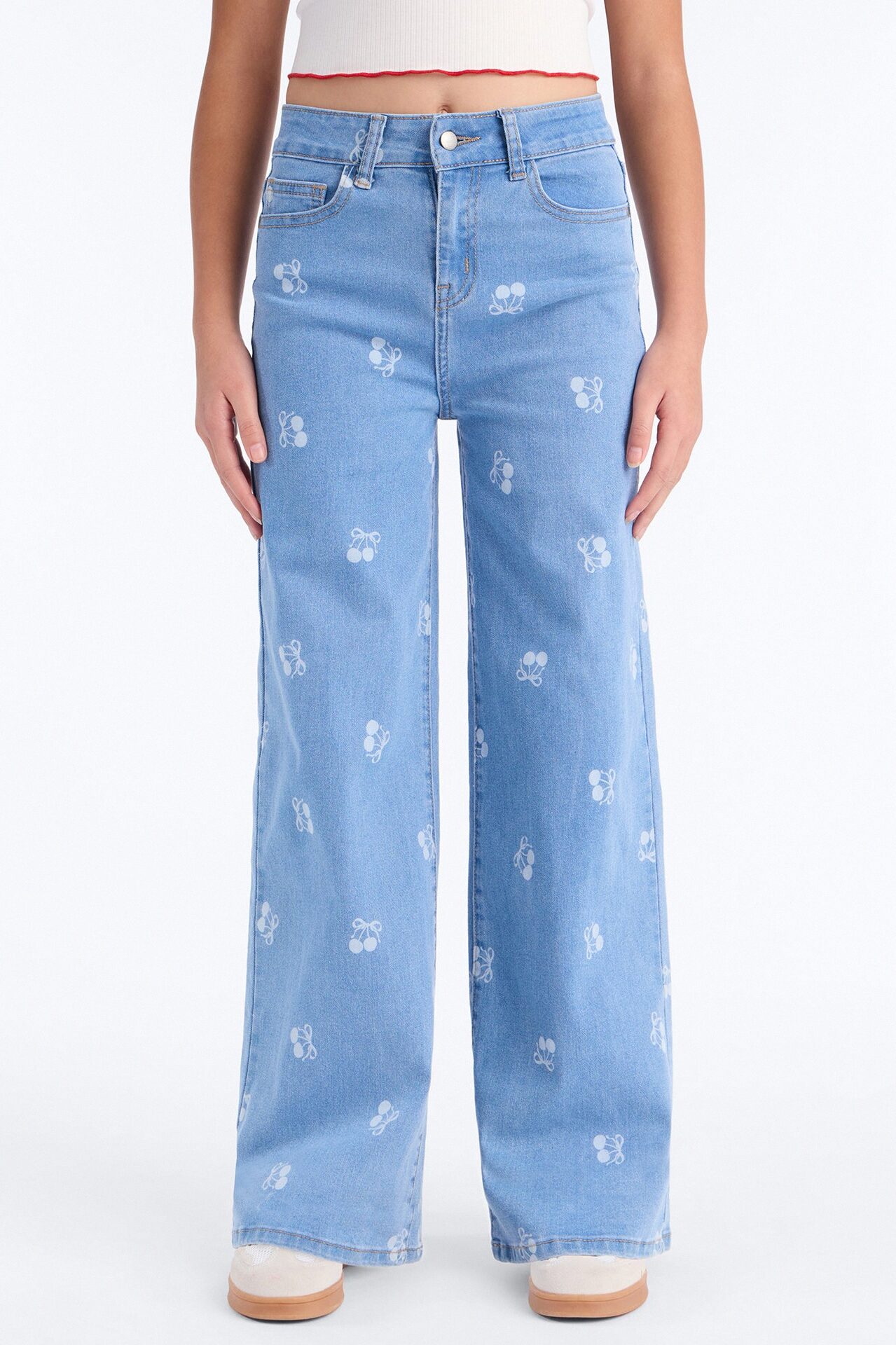 Mini Cherry On Top Wide Leg Jeans - Light Wash
