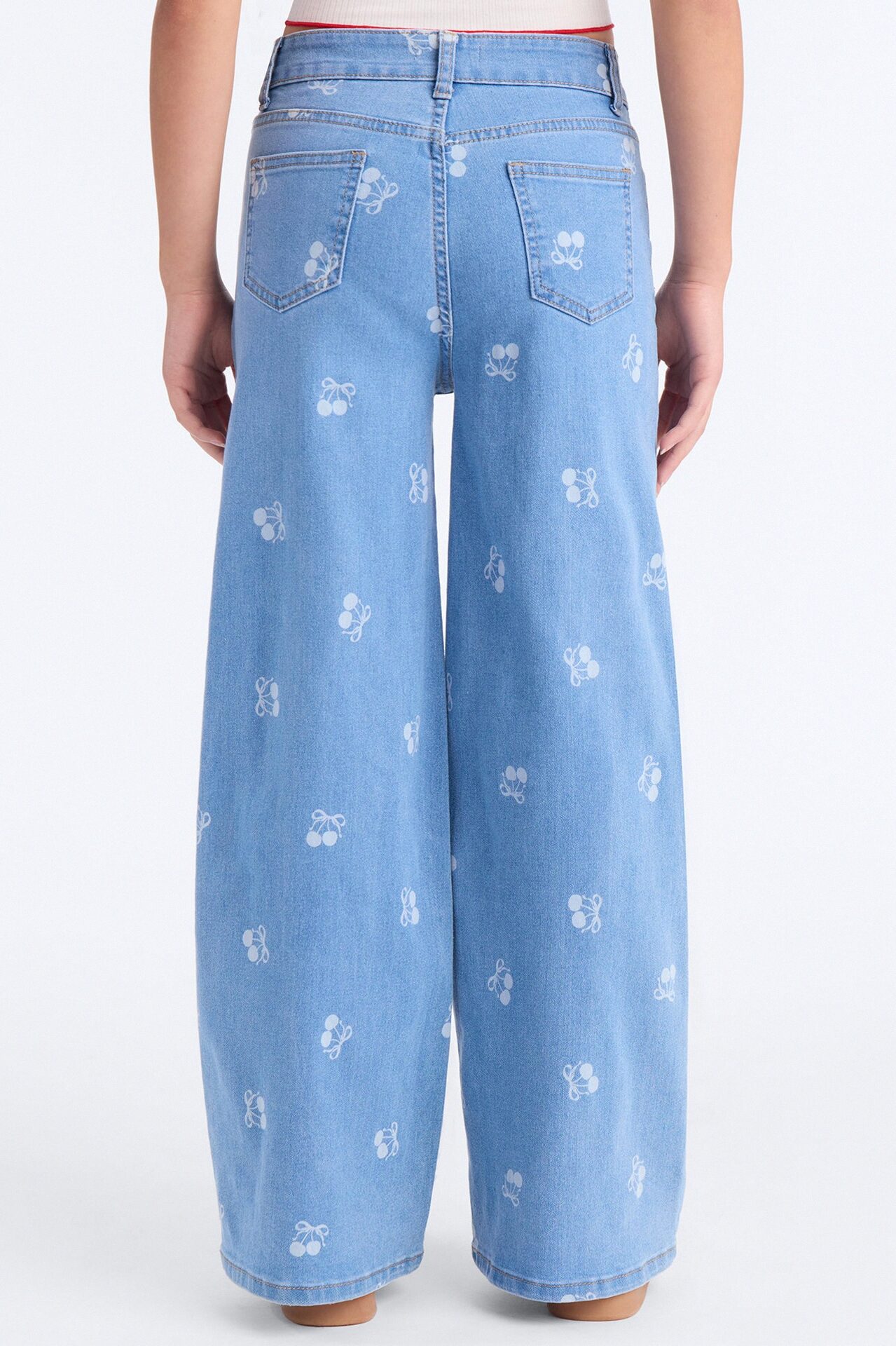 Mini Cherry On Top Wide Leg Jeans - Light Wash