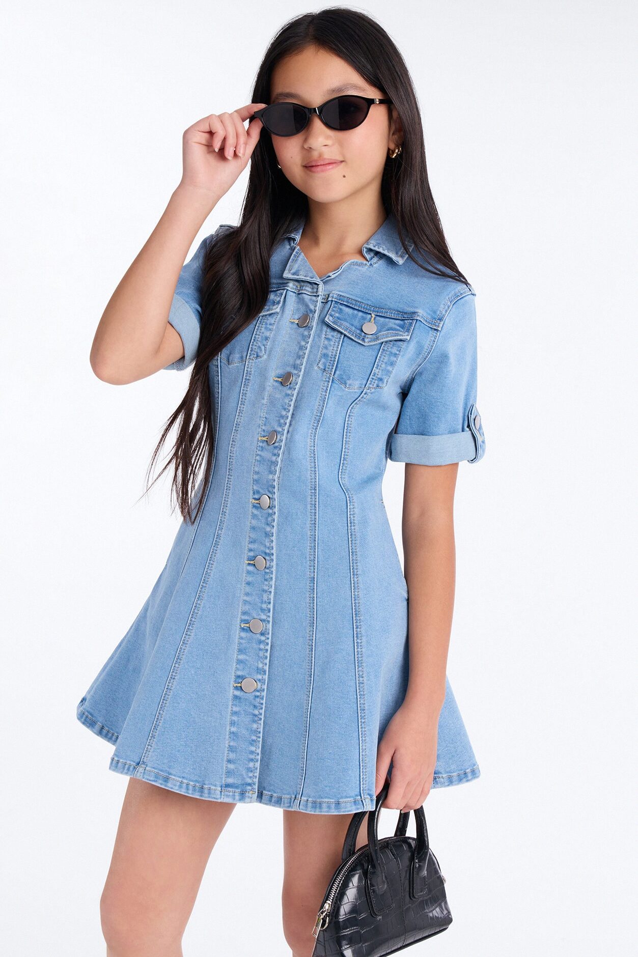 Mini Raven Stretch Denim Dress - Light Wash