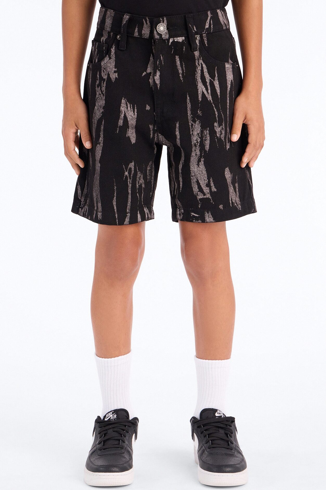 Mini Relaxed Blackout Stripes Denim Short - Black/White