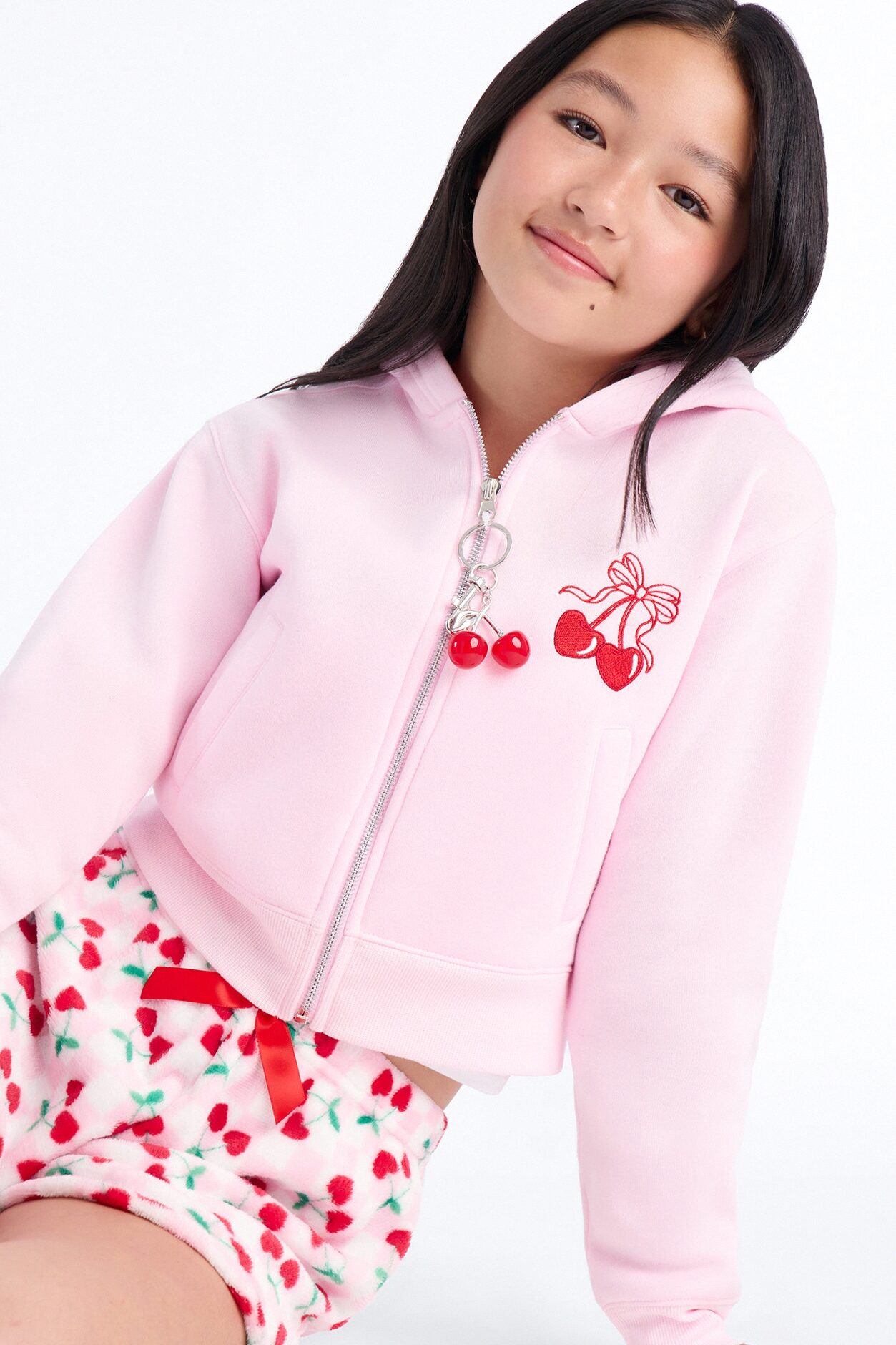 Mini Charming Cherries Short Set - Pink/combo