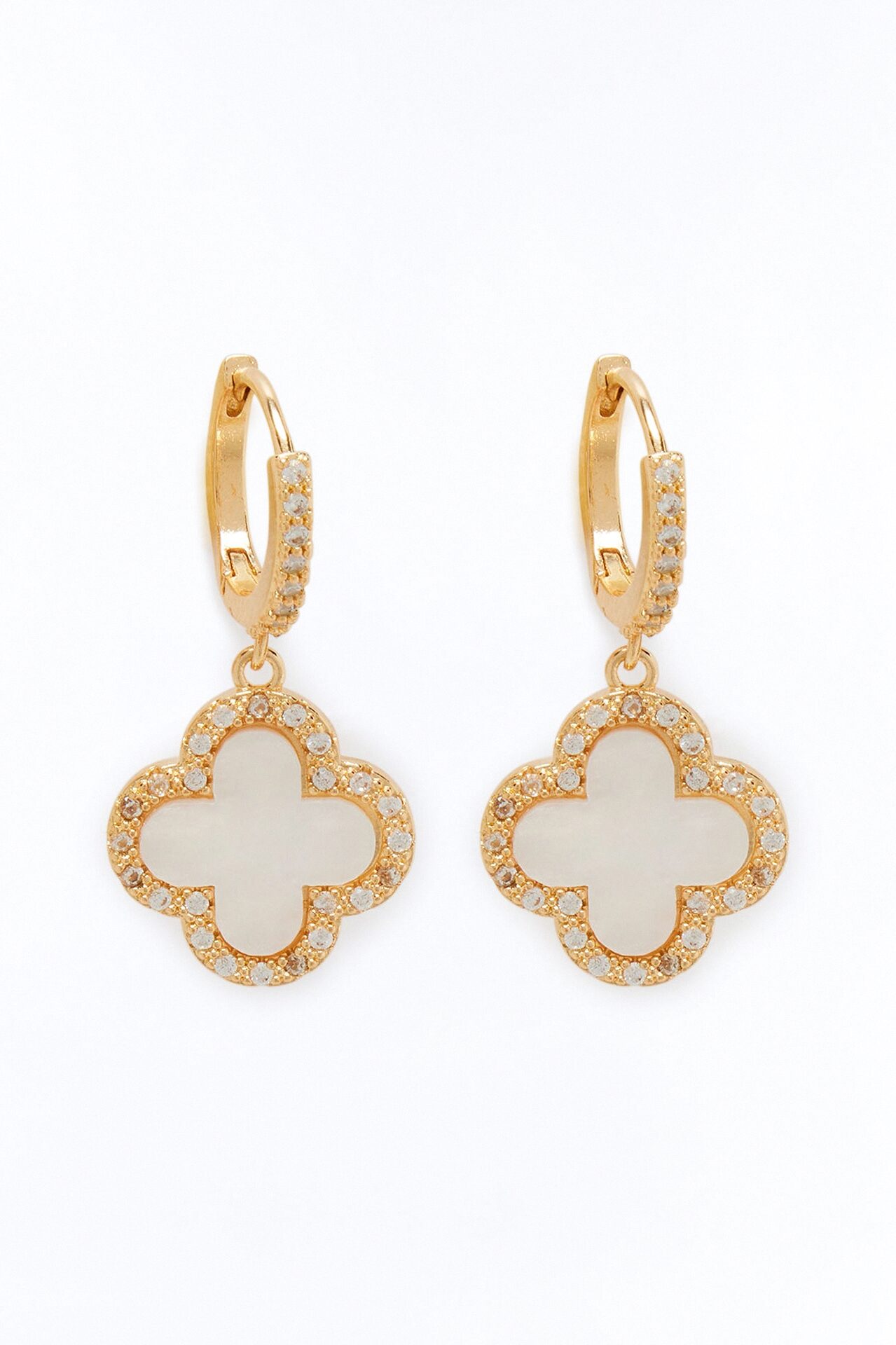 Luckiest Me Drop Earrings - White/Gold