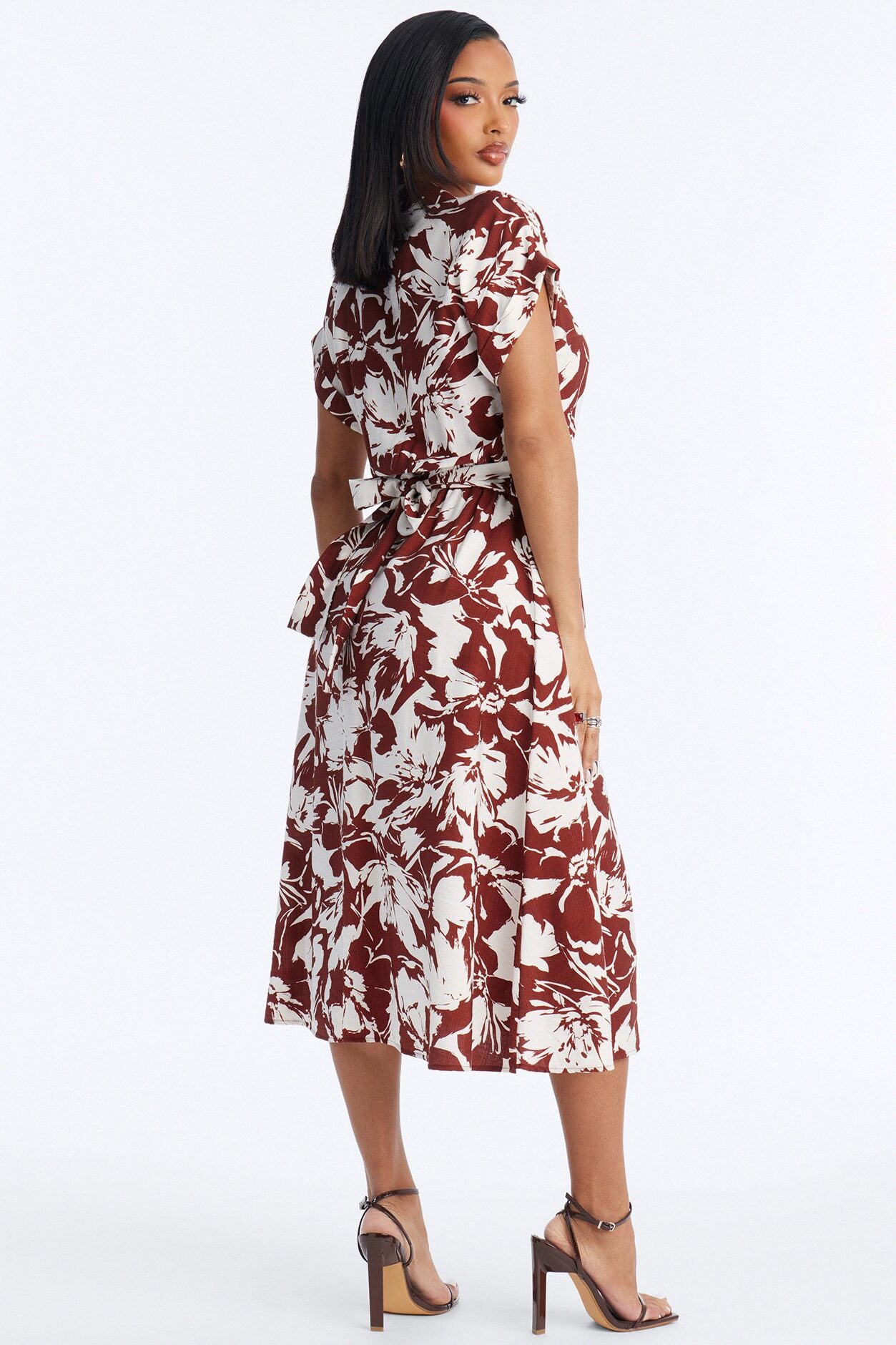 Gianna Shirt Midi Dress - Brown/combo