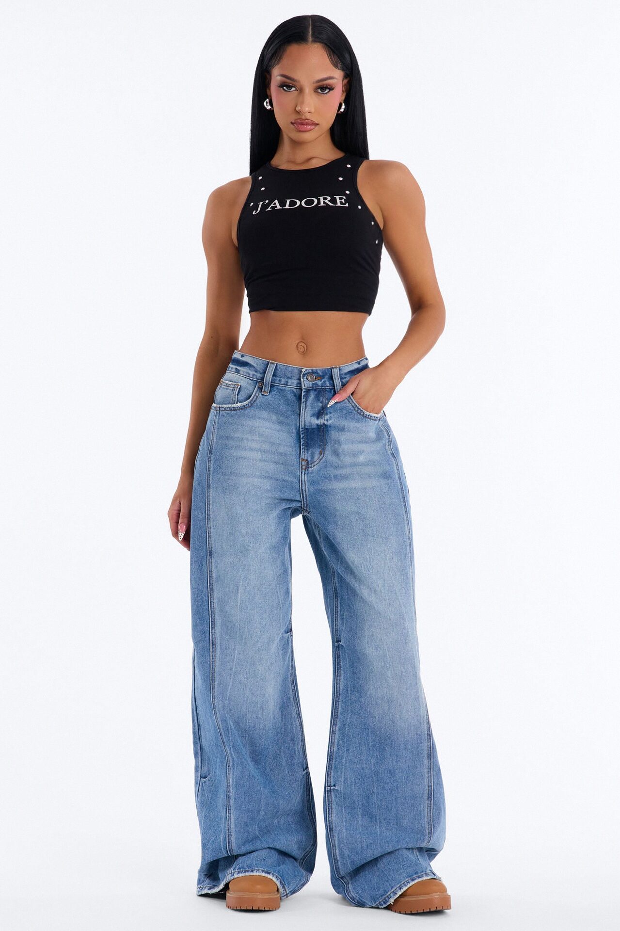 Gimme More Baggy Wide Leg Jeans - Medium Wash