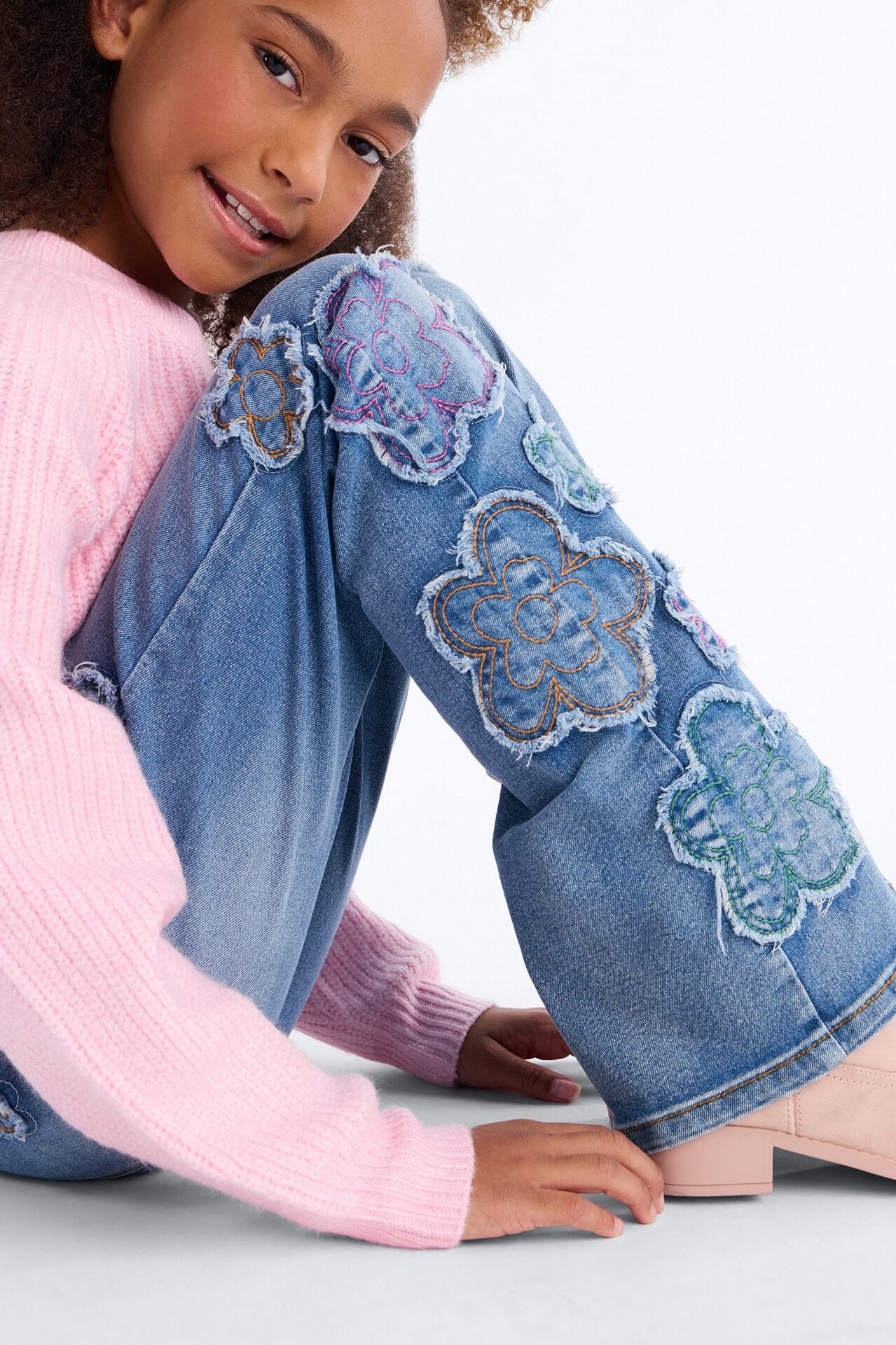 Mini Flower Field Floral Bootcut Jeans - Medium Wash