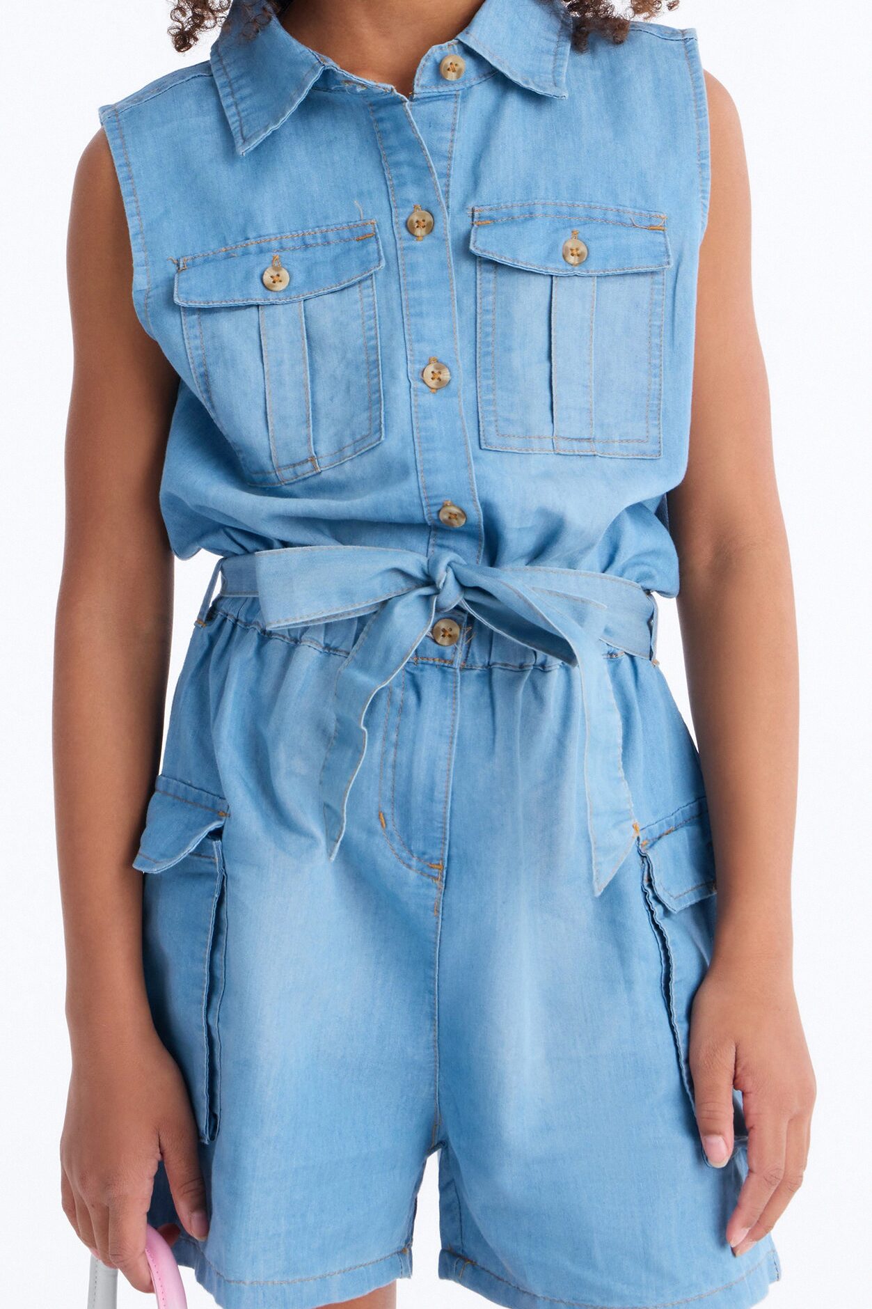 Mini On That Vibe Sleeveless Denim Romper - Light Wash