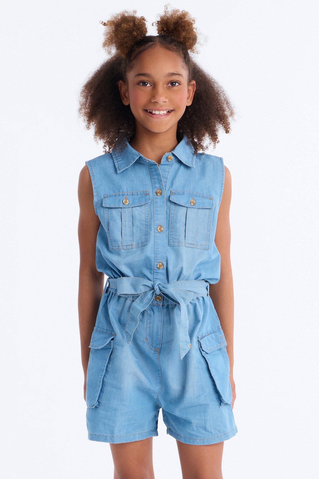 Mini On That Vibe Sleeveless Denim Romper - Light Wash