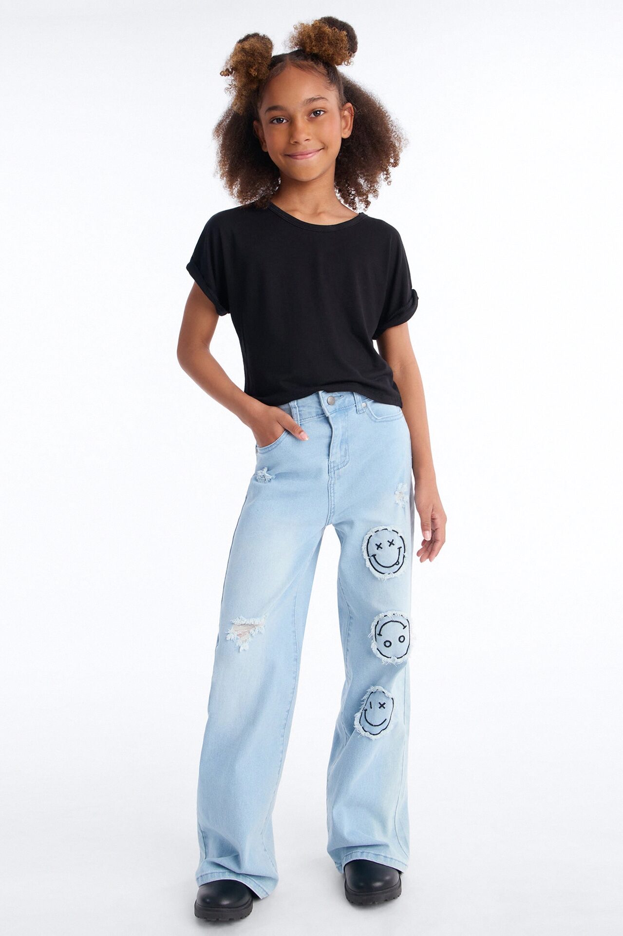 Mini Smiling At You Wide Leg Jeans - Light Wash