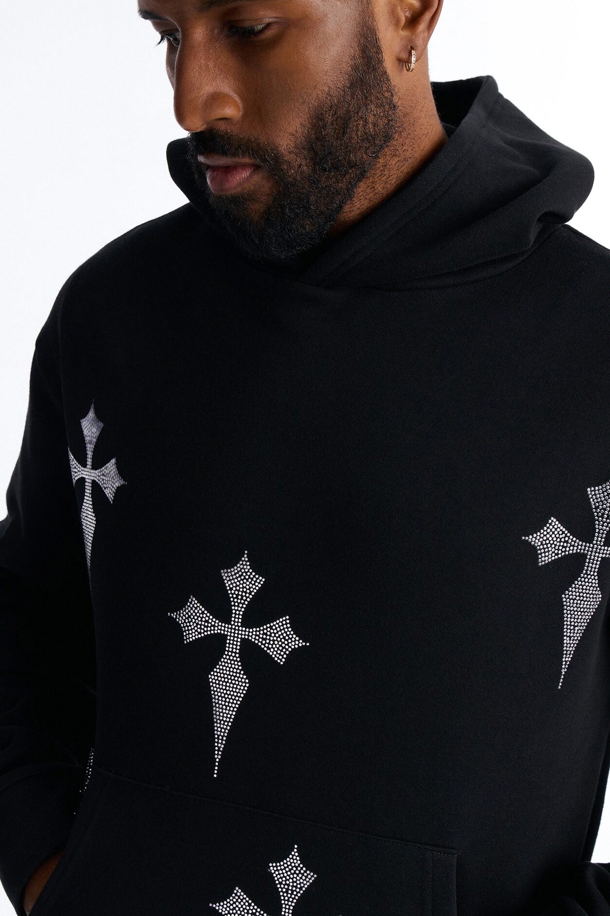 Faith By The Cross Rhinestones Oversized Hoodie - Black