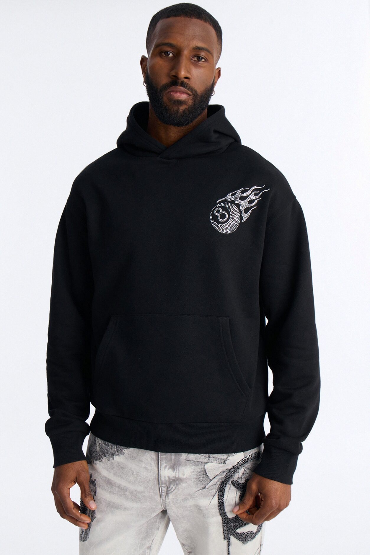 Eightball Rhinestones Oversized Hoodie - Black