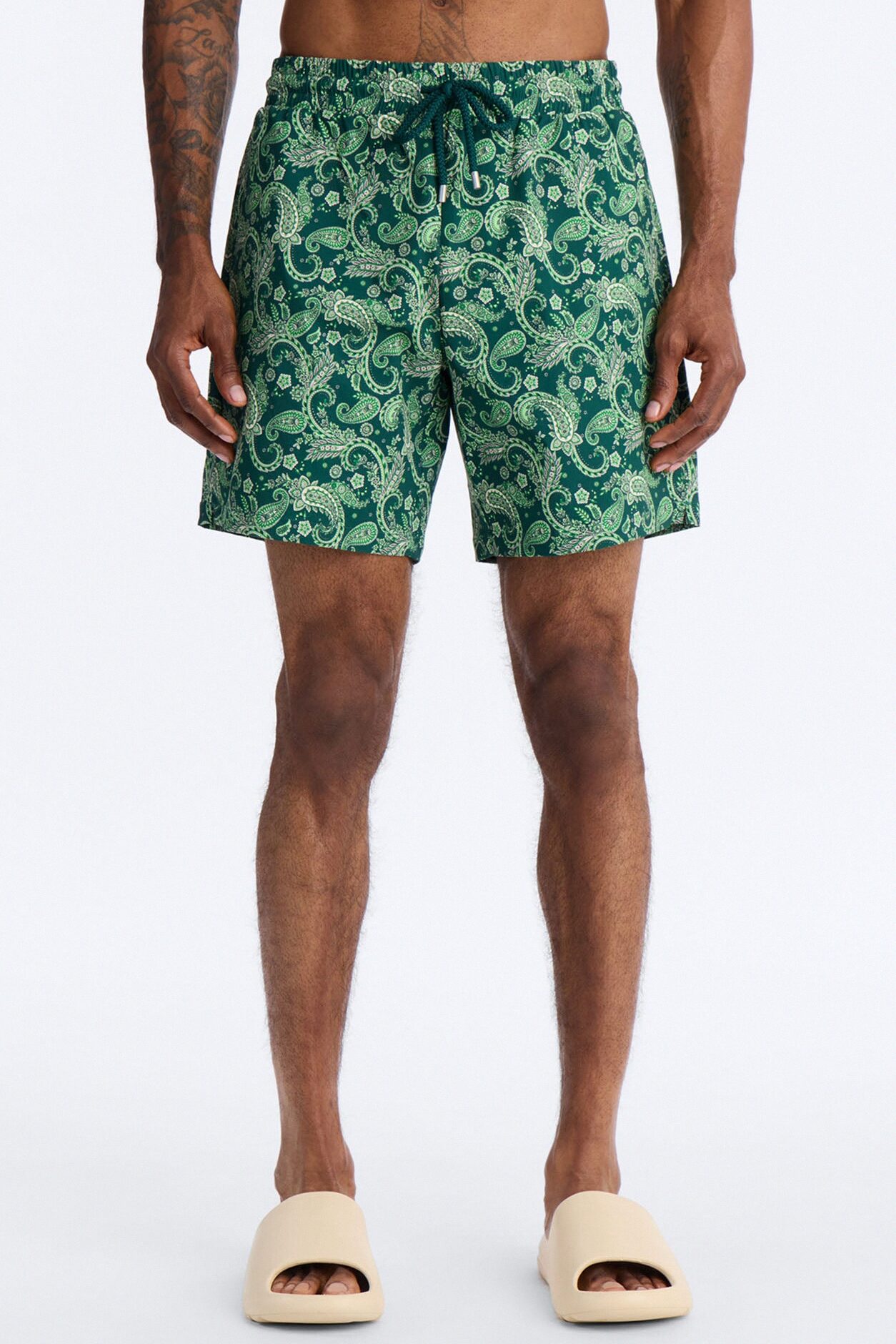 Paisley Elevated Printed Swim Trunk 7″ - Green