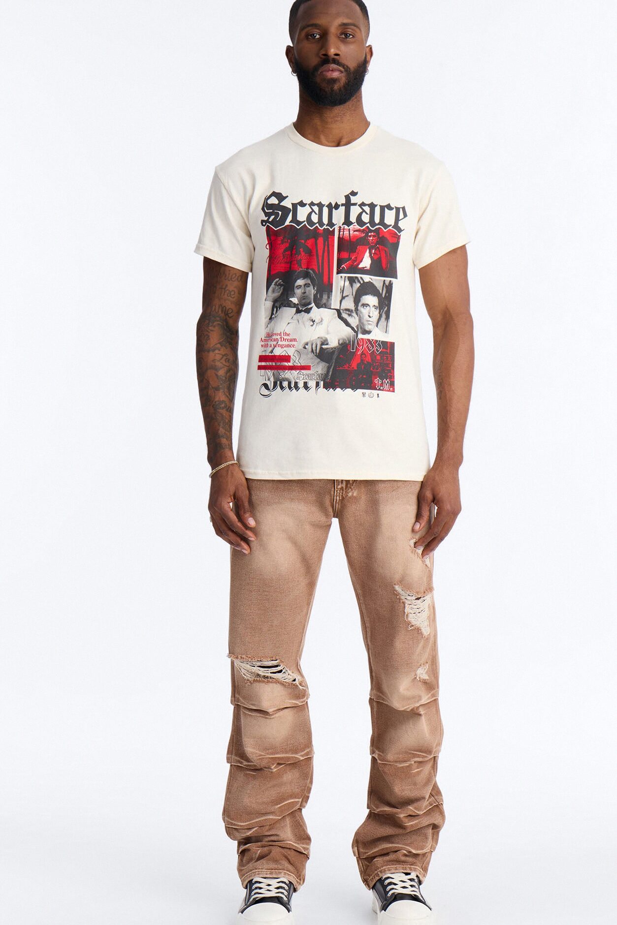 Scarface Embroidery Short Sleeve Tee - Natural
