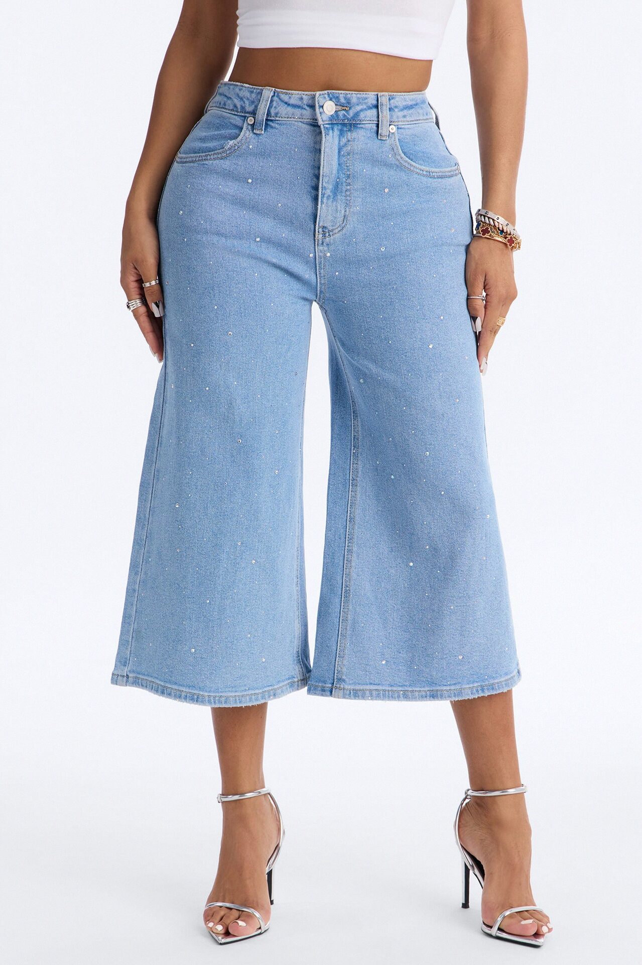 Fancy Pants Embellished Denim Culottes - Light Wash