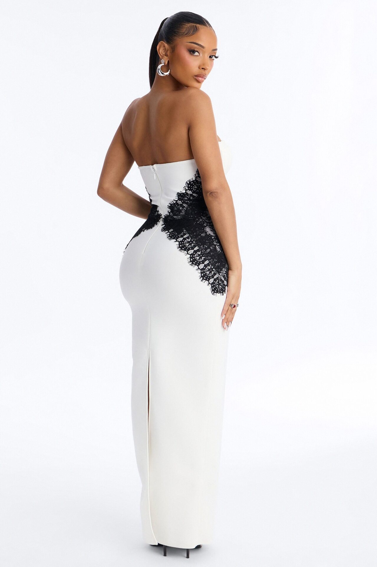 Stay Stunning Lace Bandage Gown - White/Black