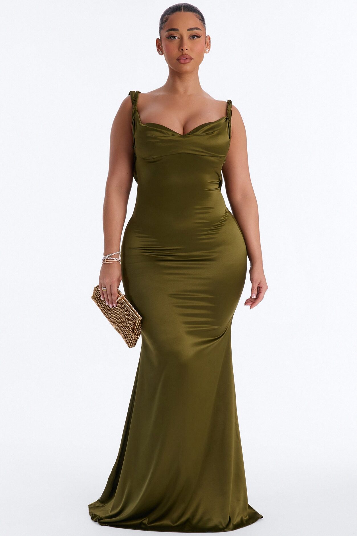 Devoted To You Satin Backless Gown - Olive