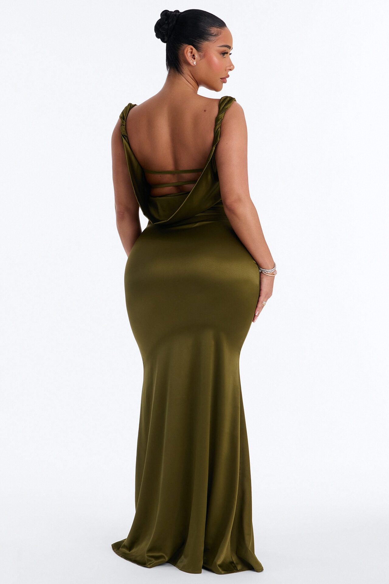 Devoted To You Satin Backless Gown - Olive