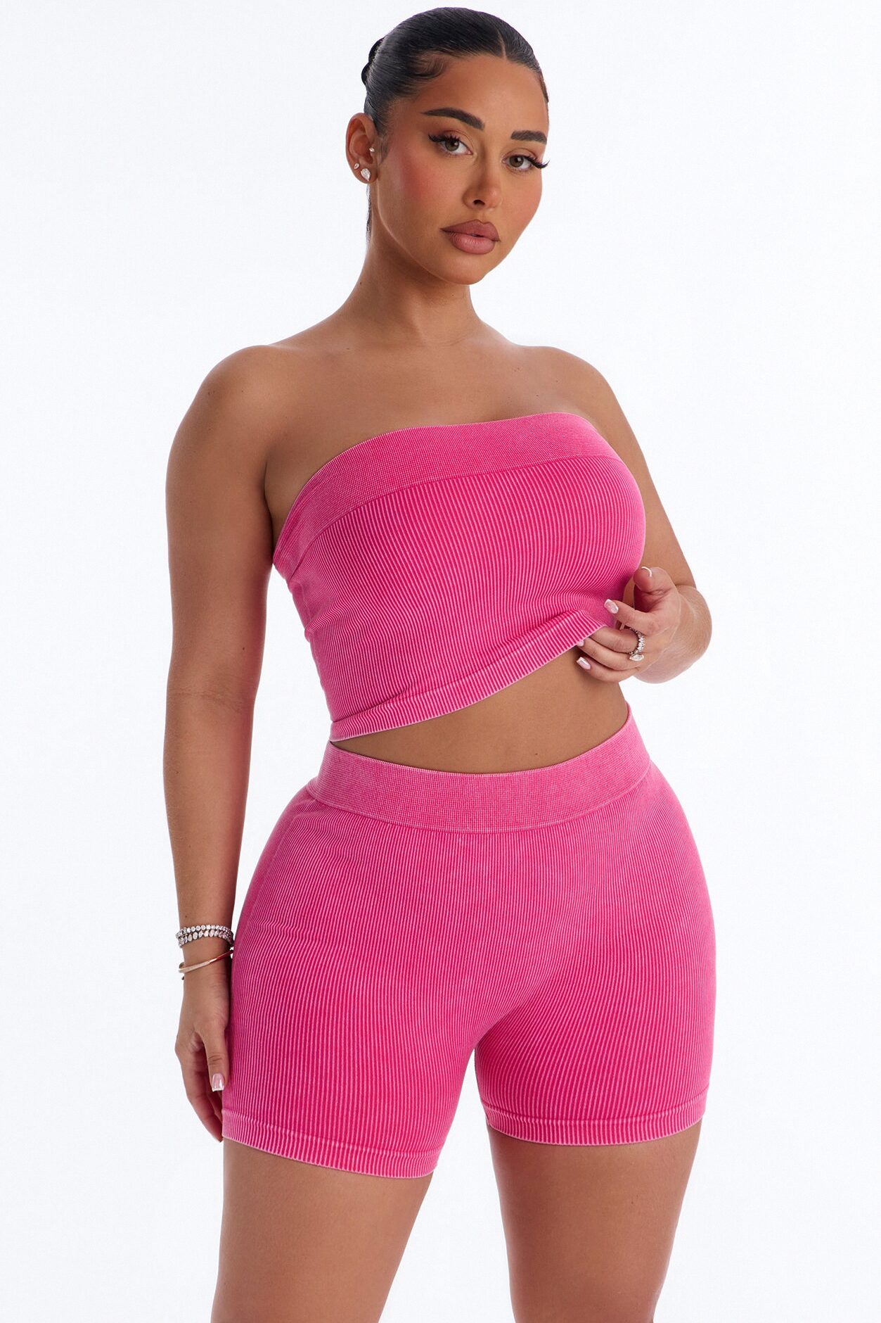 Off Duty Mineral Washed Strapless Short Set - Pink