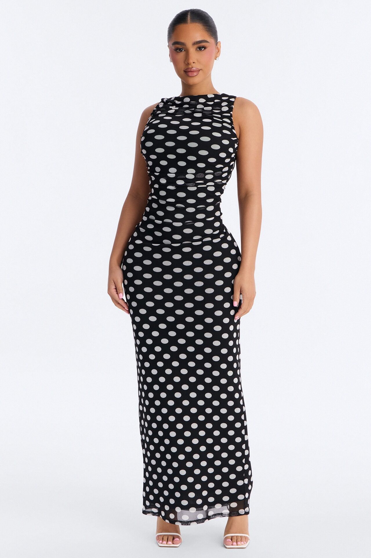 Rylee Polka Dot Mesh Maxi Dress - Black/White