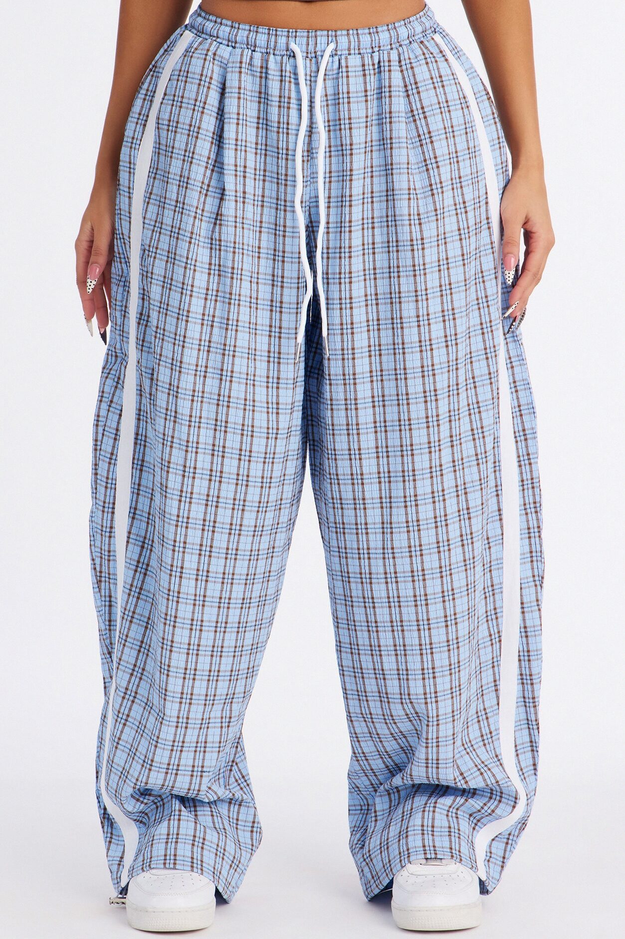 Kori Mid Rise Plaid Wide Leg Pant 31″ - Blue/combo