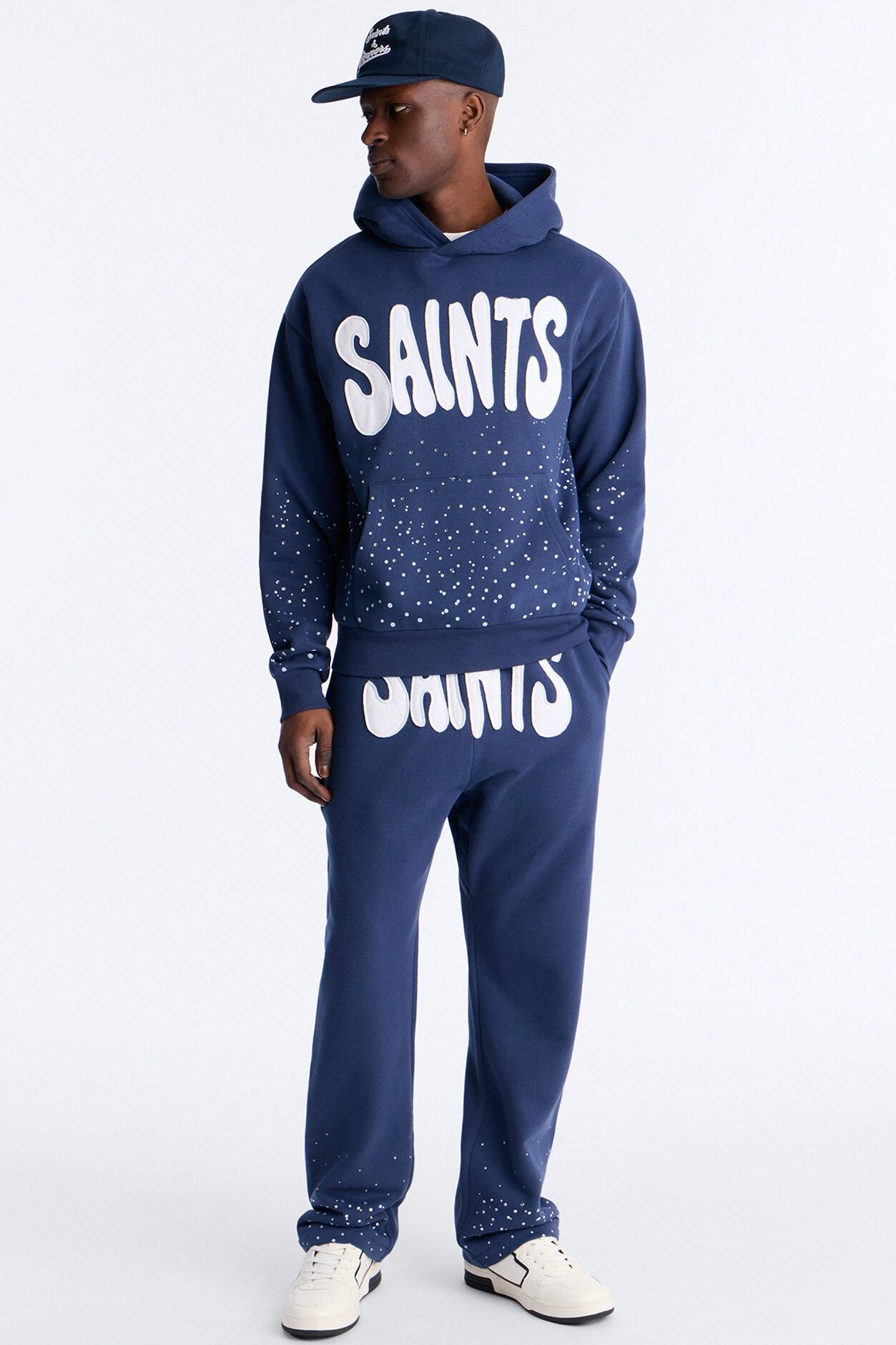 Saints Rhinestones Oversized Hoodie - Navy