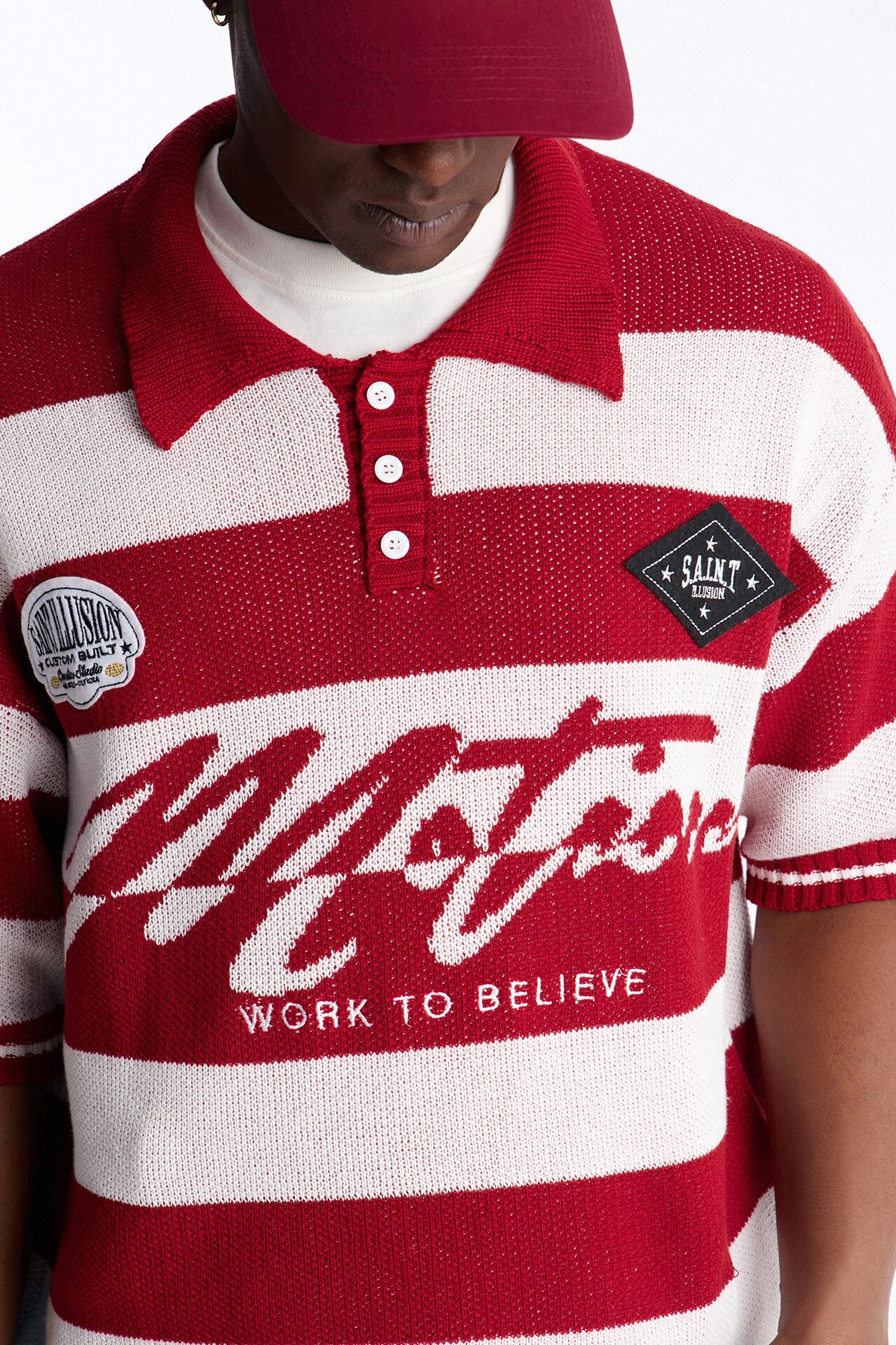 Motion Lines Short Sleeve Polo - Burgundy