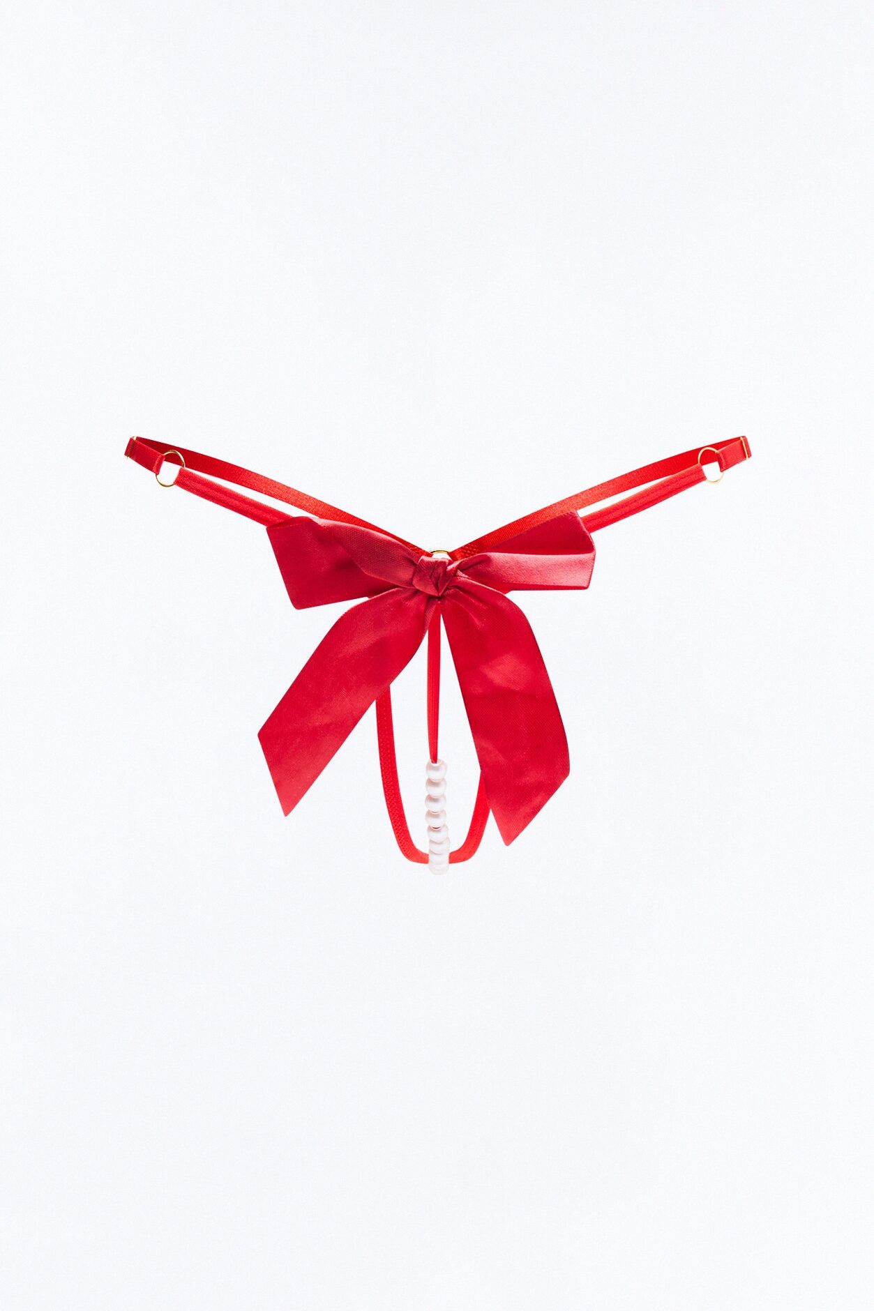 Lily Pearl Crotchless GString Thong Panty - Red