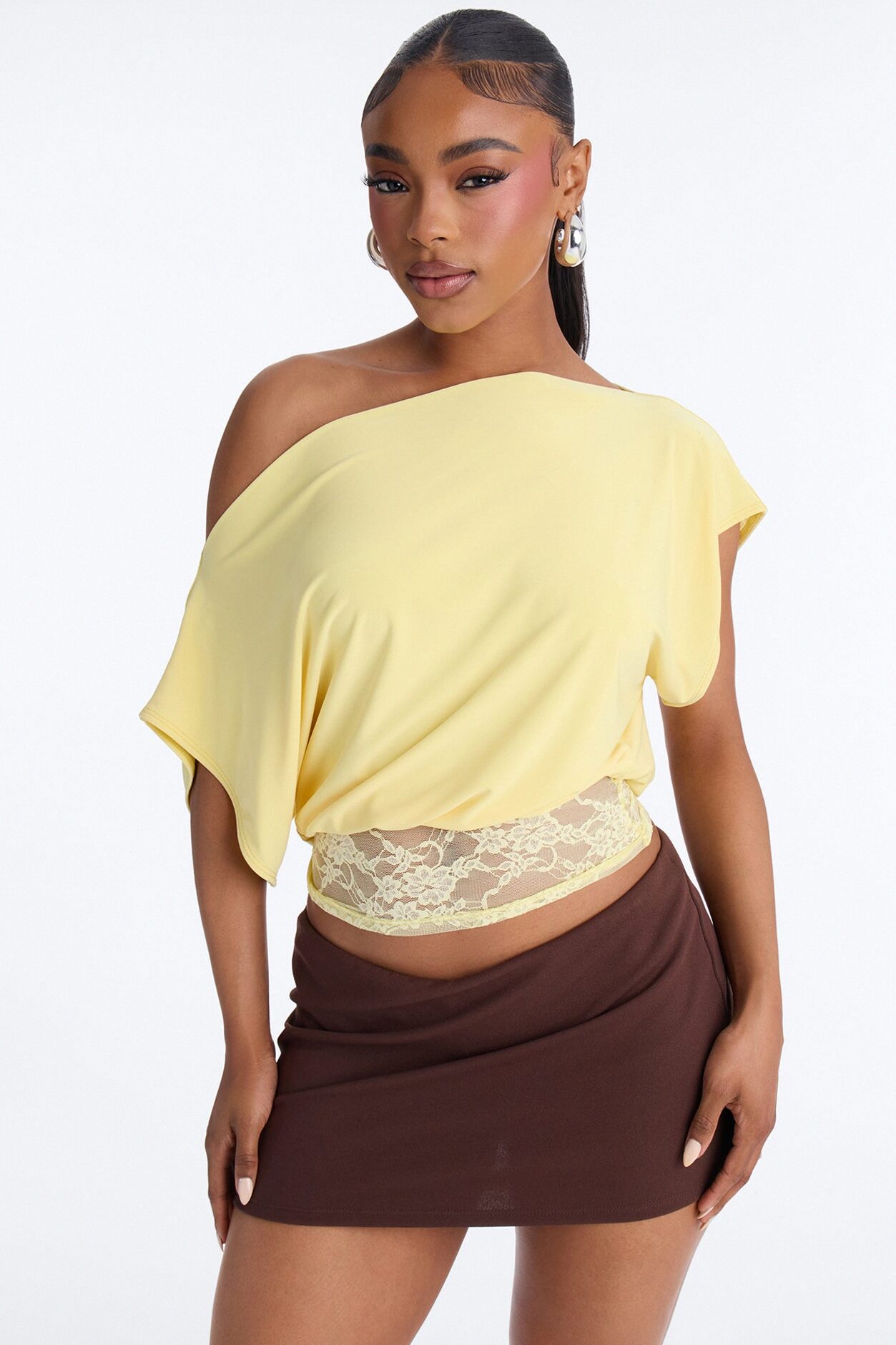 Spring Feeling Off Shoulder Lace Short Sleeve Top - Butter Yellow