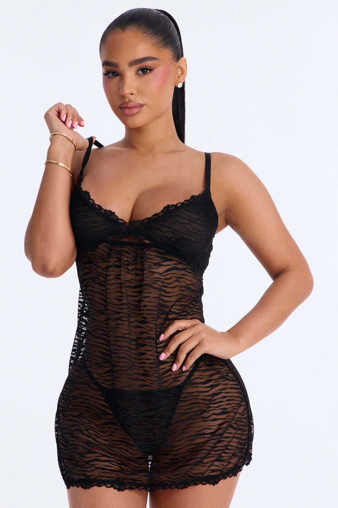 Can't Compete Mesh Lace Chemise - Black/Grey