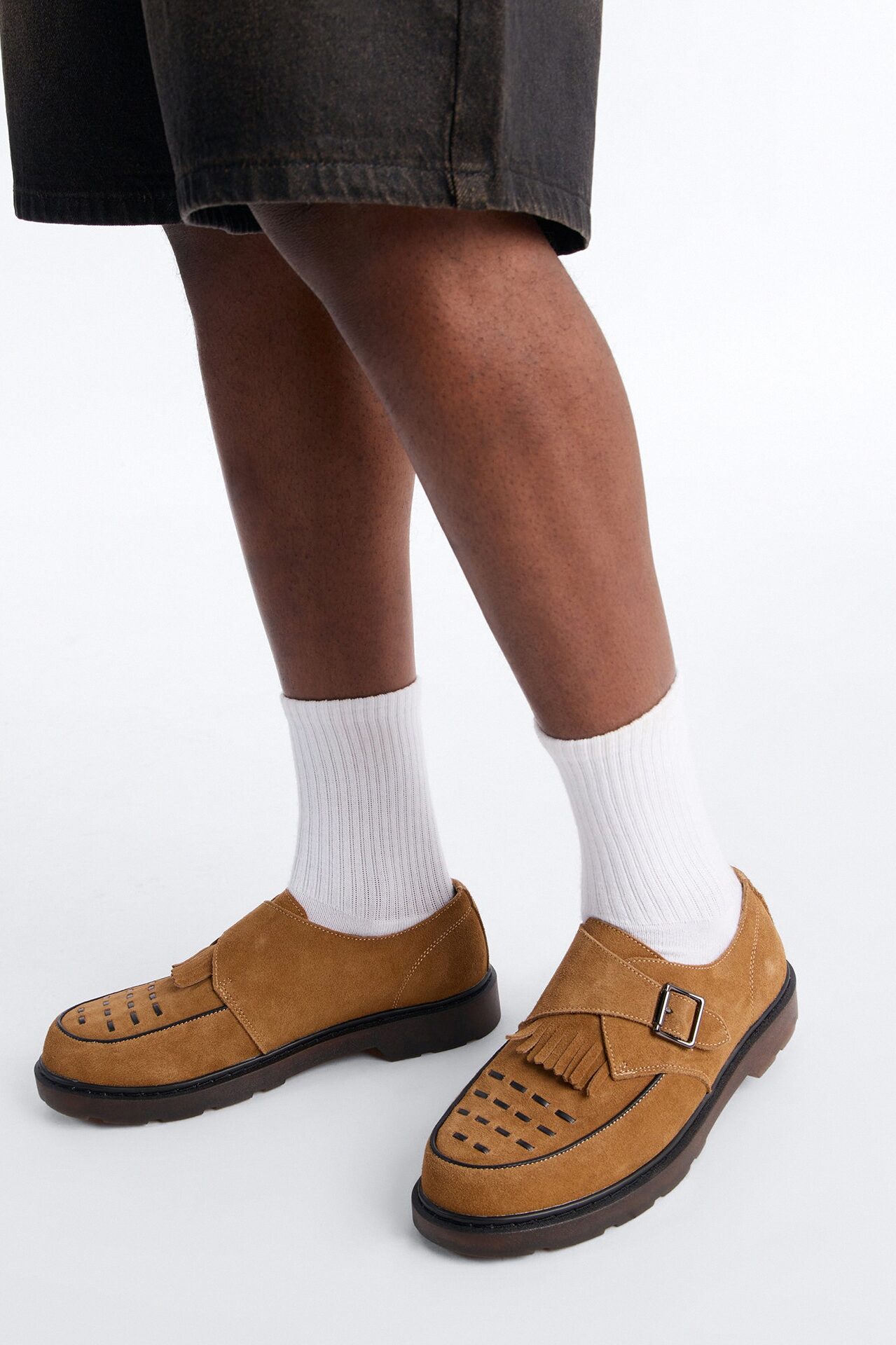Genuine Suede Monk Strap Loafer - Brown