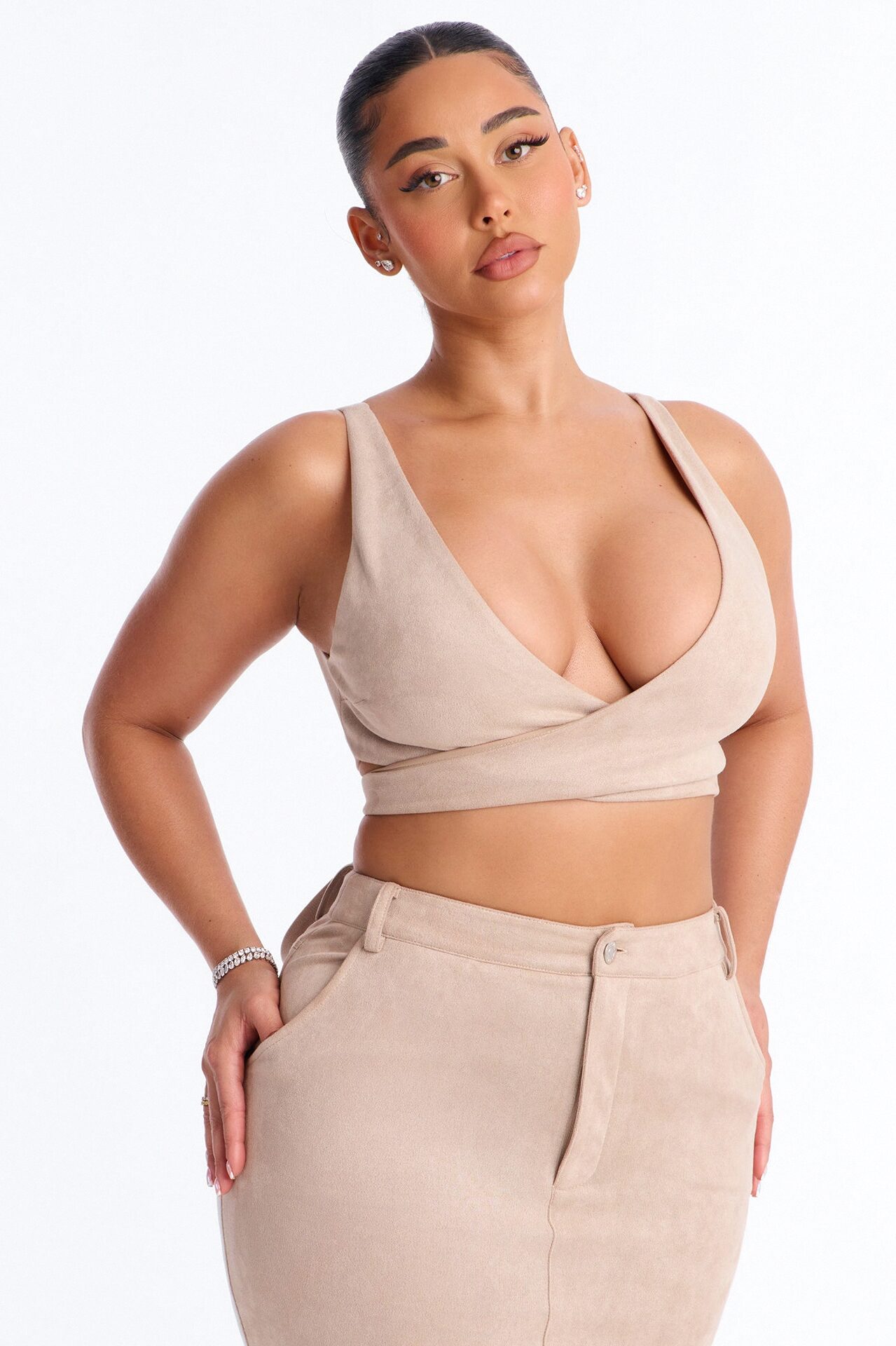 Maxine Faux Suede Skirt Set - Stone