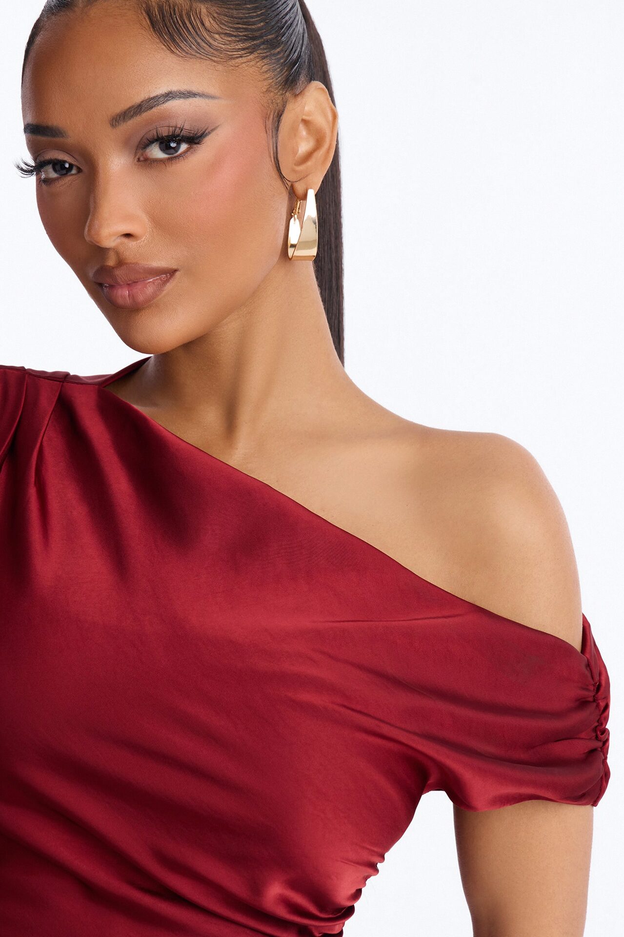 Anastasia Lace Cut Out Satin Gown - Marsala