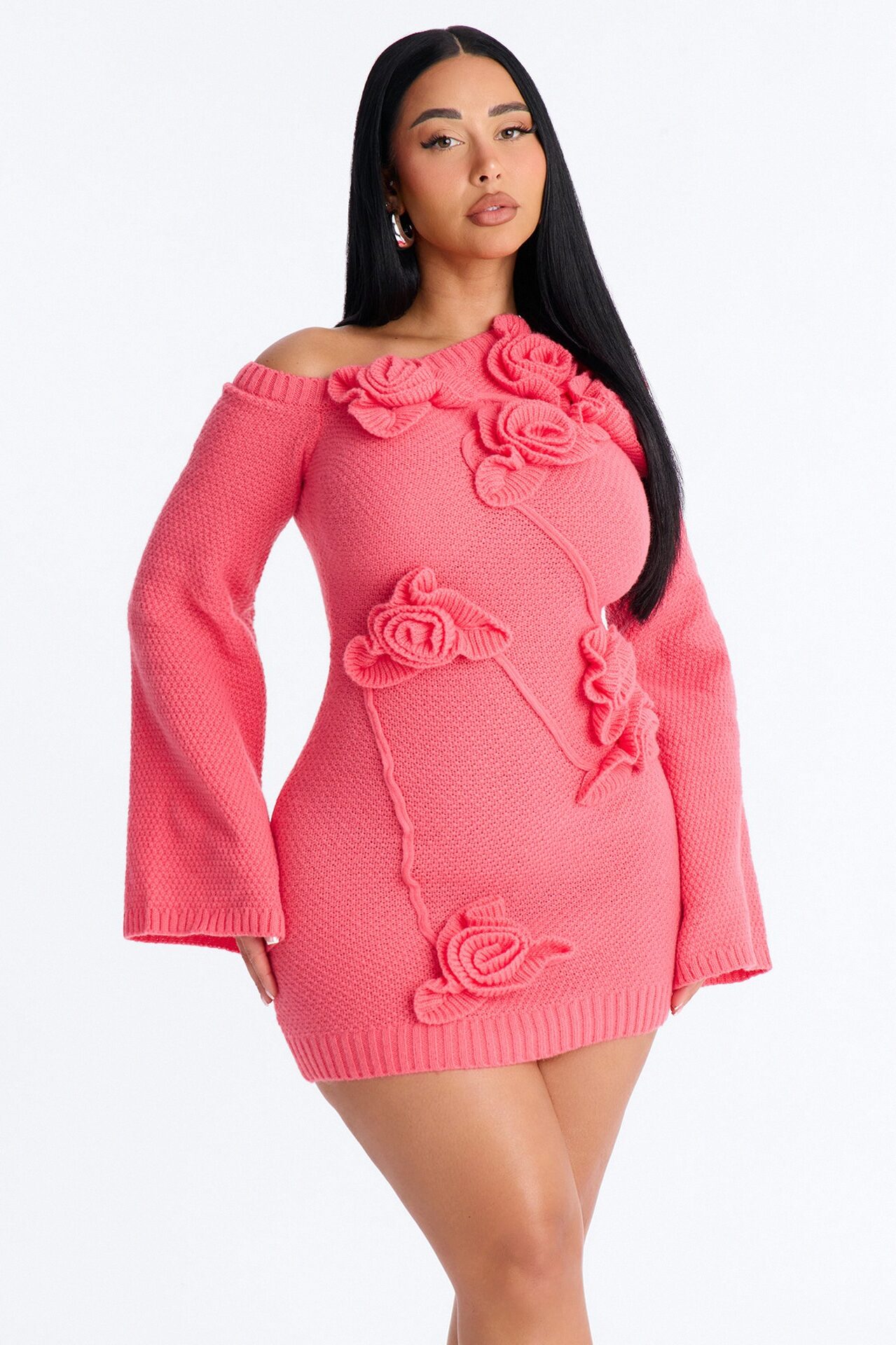 Brighten Up Long Sleeve Sweater Mini Dress - Coral