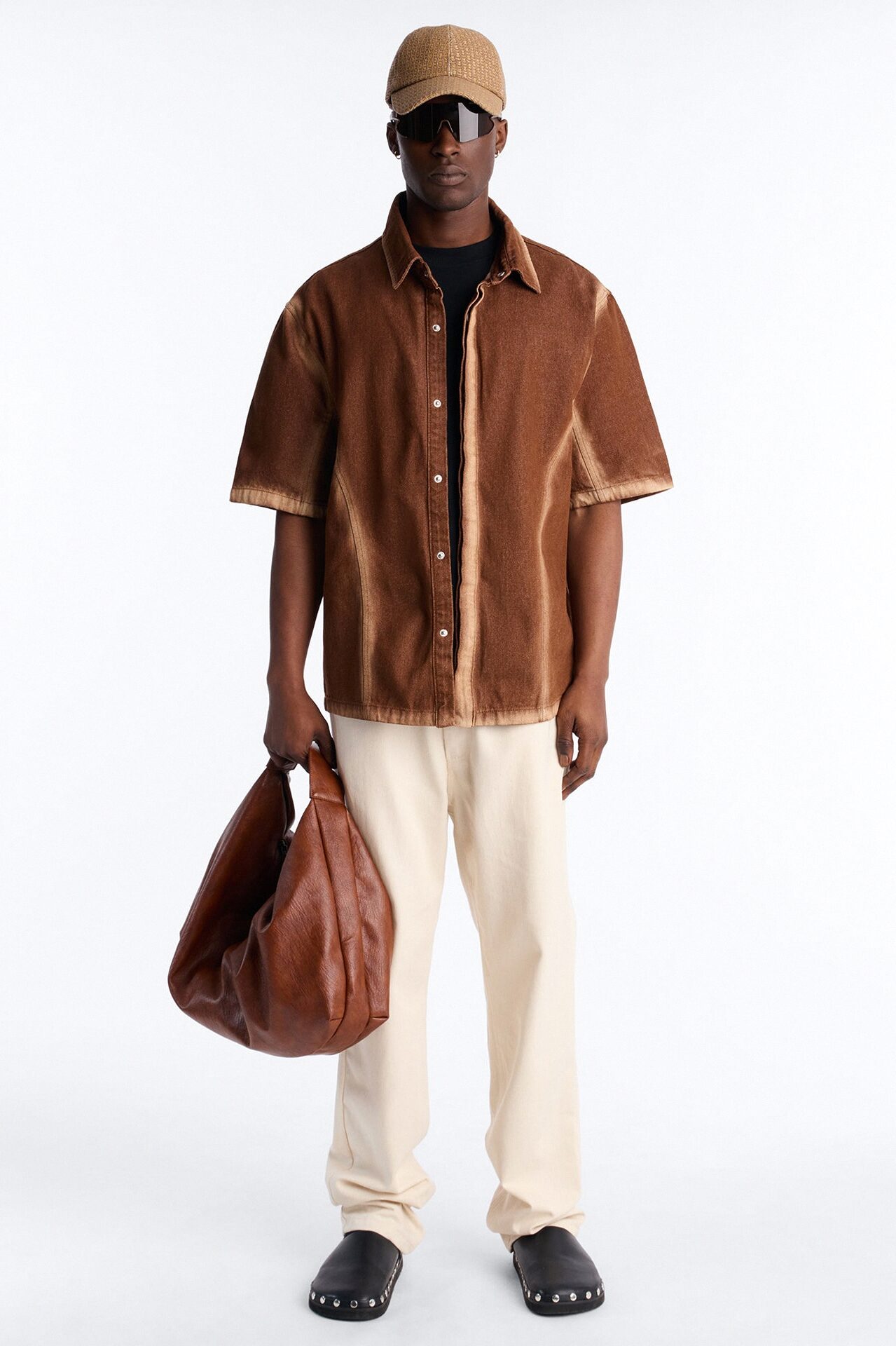 Iron Dust Denim Zip Up Shirt - Brown