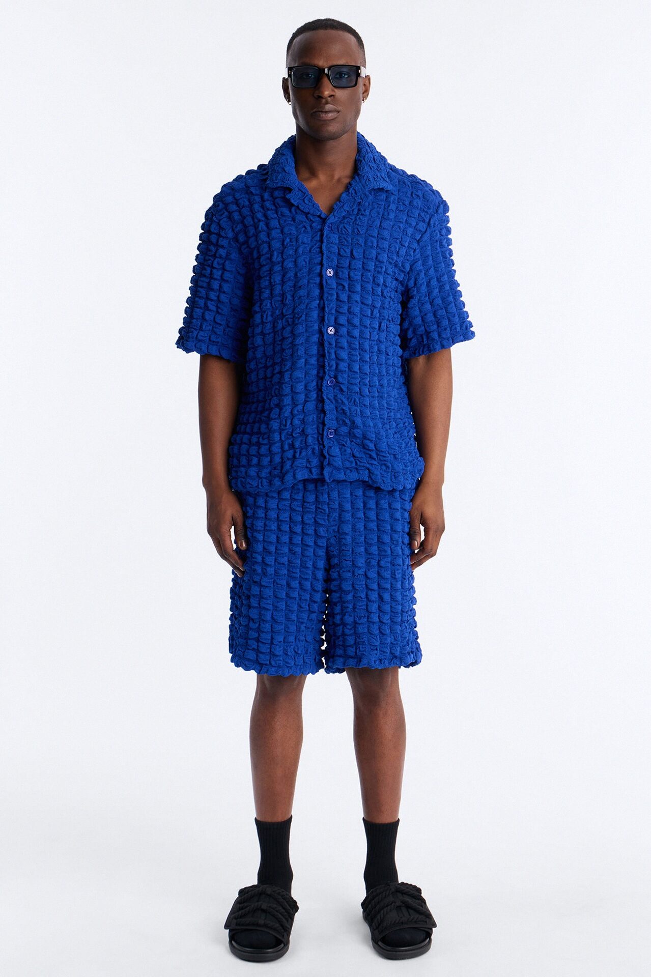 Relaxed Effervesce Textured Button Up Shirt - Blue