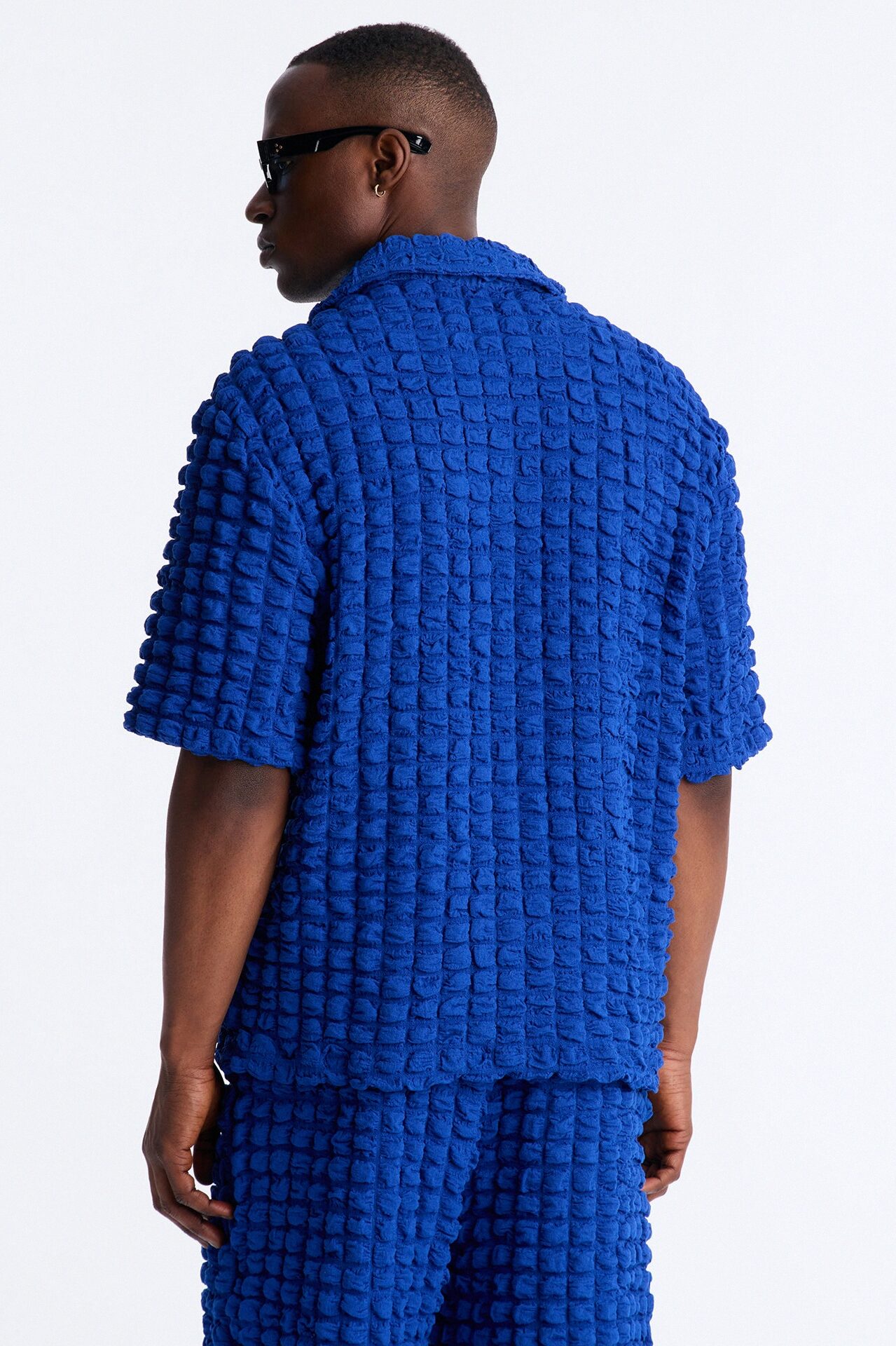 Relaxed Effervesce Textured Button Up Shirt - Blue