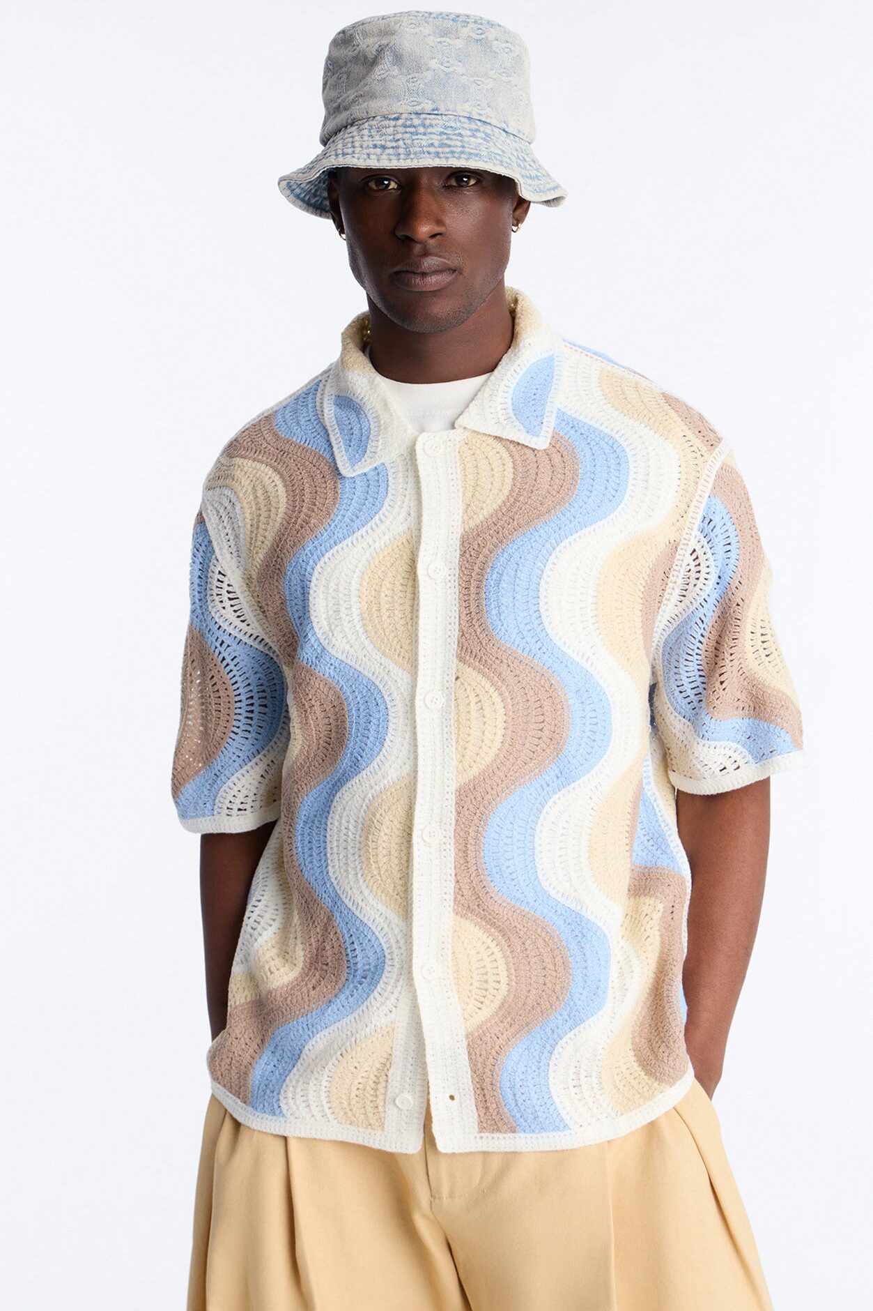 Desert Daze Crochet Short Sleeve Button Up Shirt - Multi Color