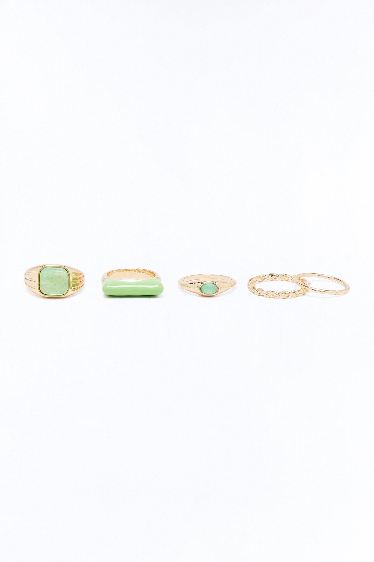 Valued My Beauty Jeweled 5 Piece Ring Set - Gold/Green