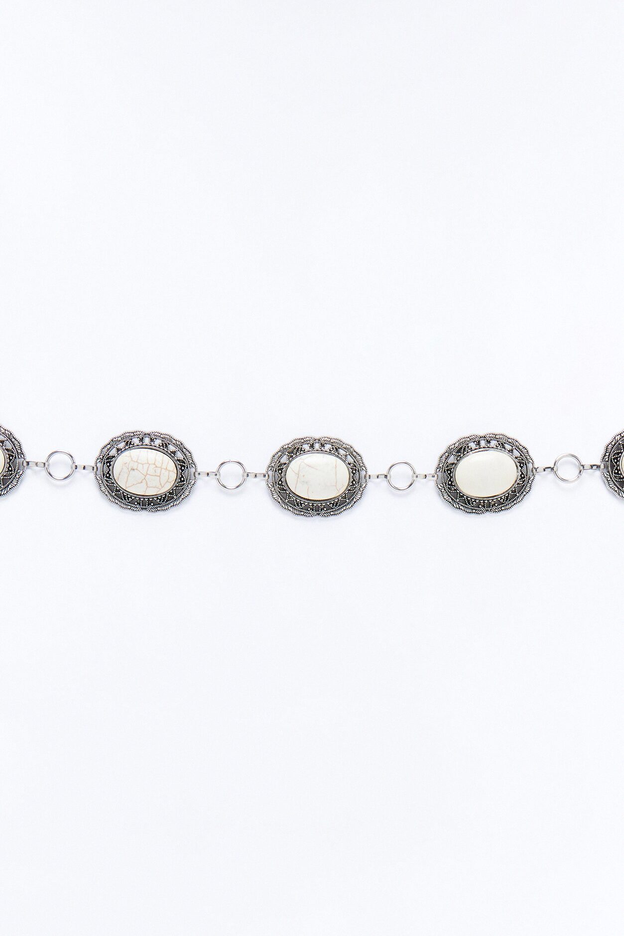 White Flowers Chain Belt - Silver